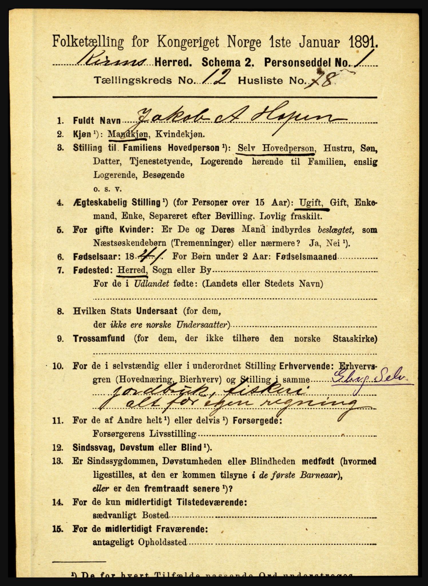 RA, 1891 census for 1437 Kinn, 1891, p. 4994