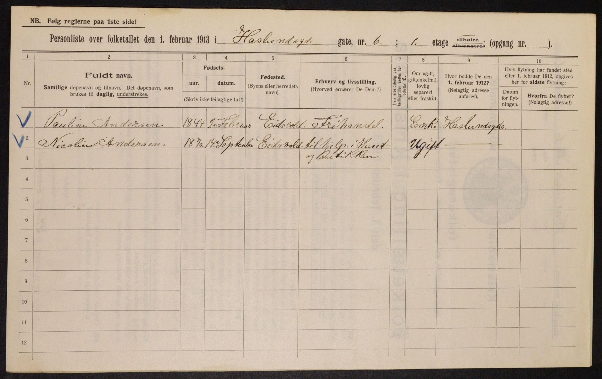 OBA, Municipal Census 1913 for Kristiania, 1913, p. 26960