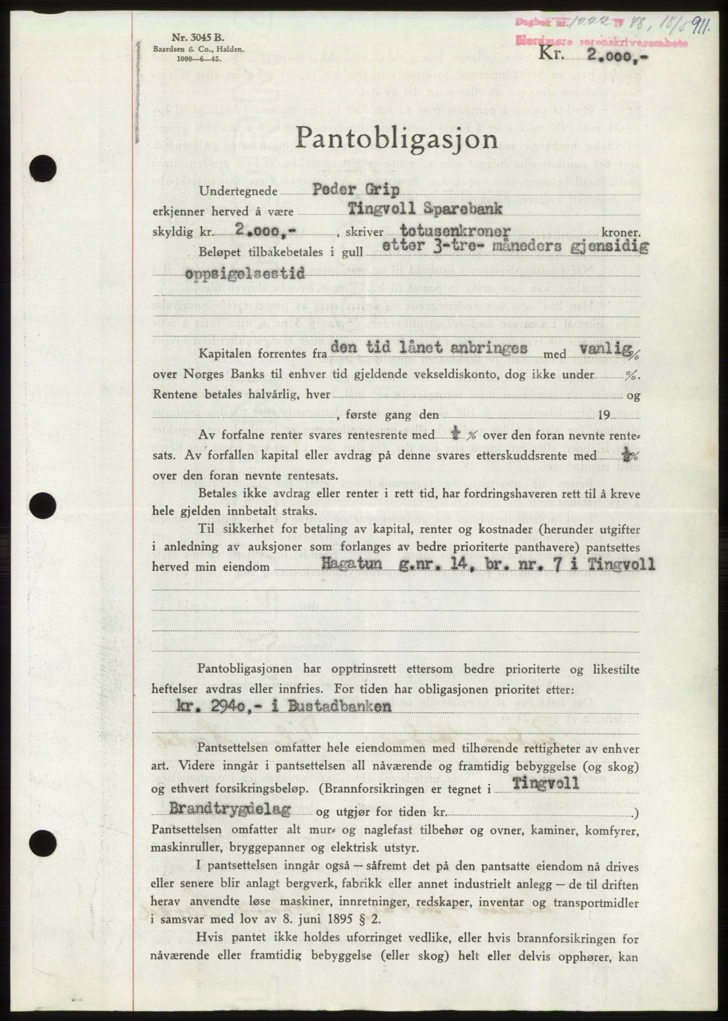 Nordmøre sorenskriveri, AV/SAT-A-4132/1/2/2Ca: Mortgage book no. B98, 1948-1948, Diary no: : 1222/1948