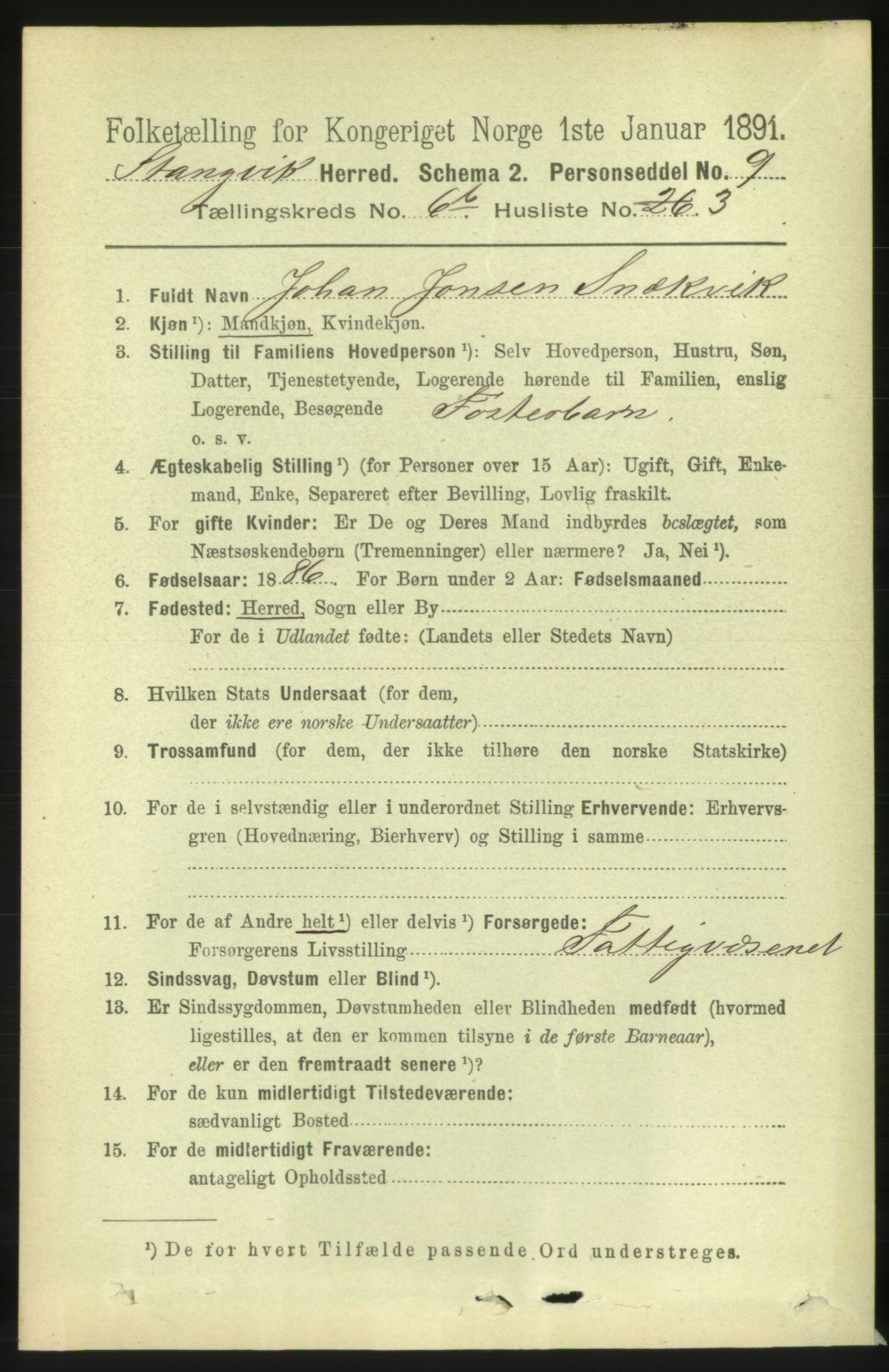 RA, 1891 census for 1564 Stangvik, 1891, p. 2970