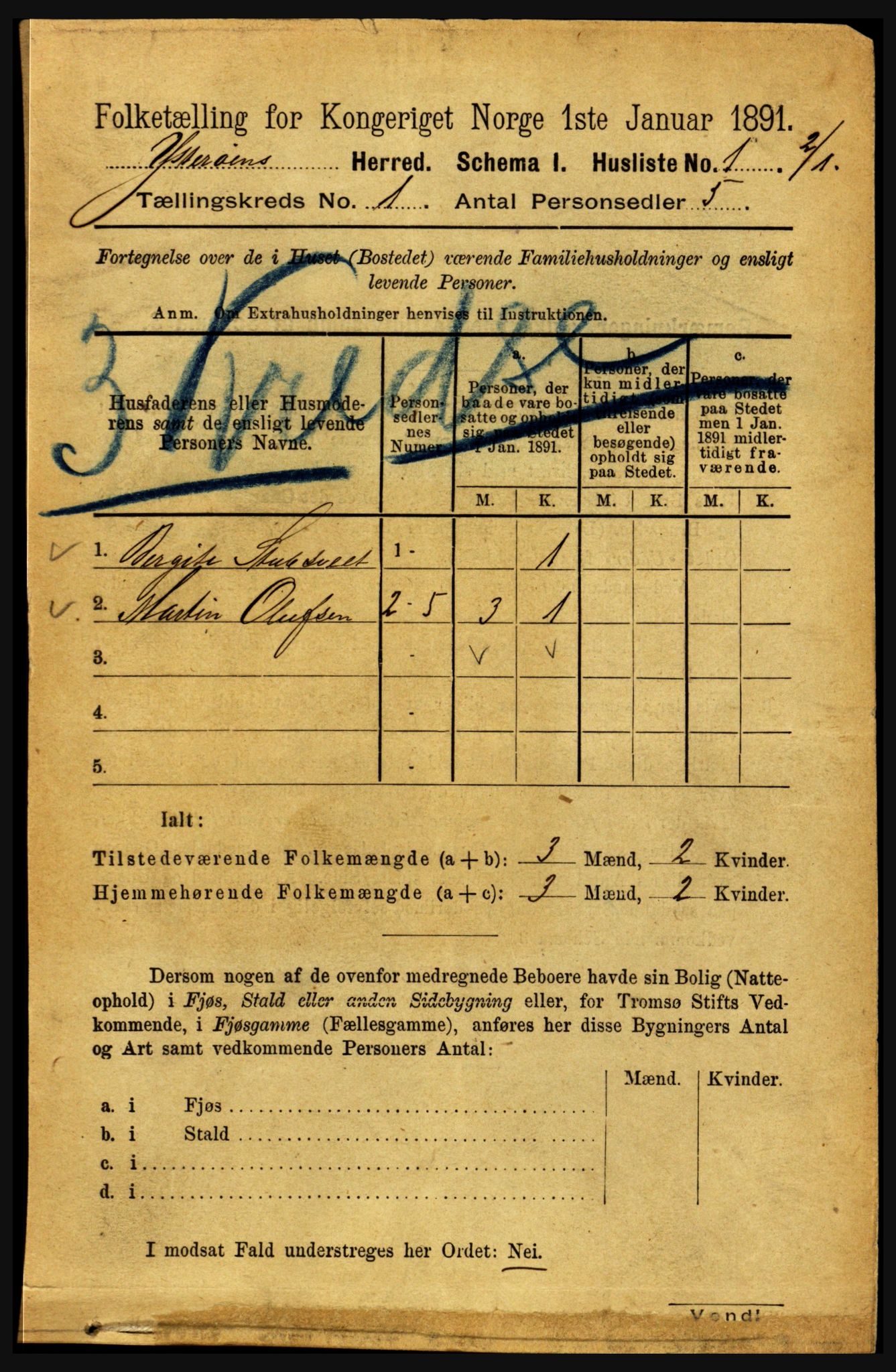 RA, 1891 census for 1722 Ytterøy, 1891, p. 13