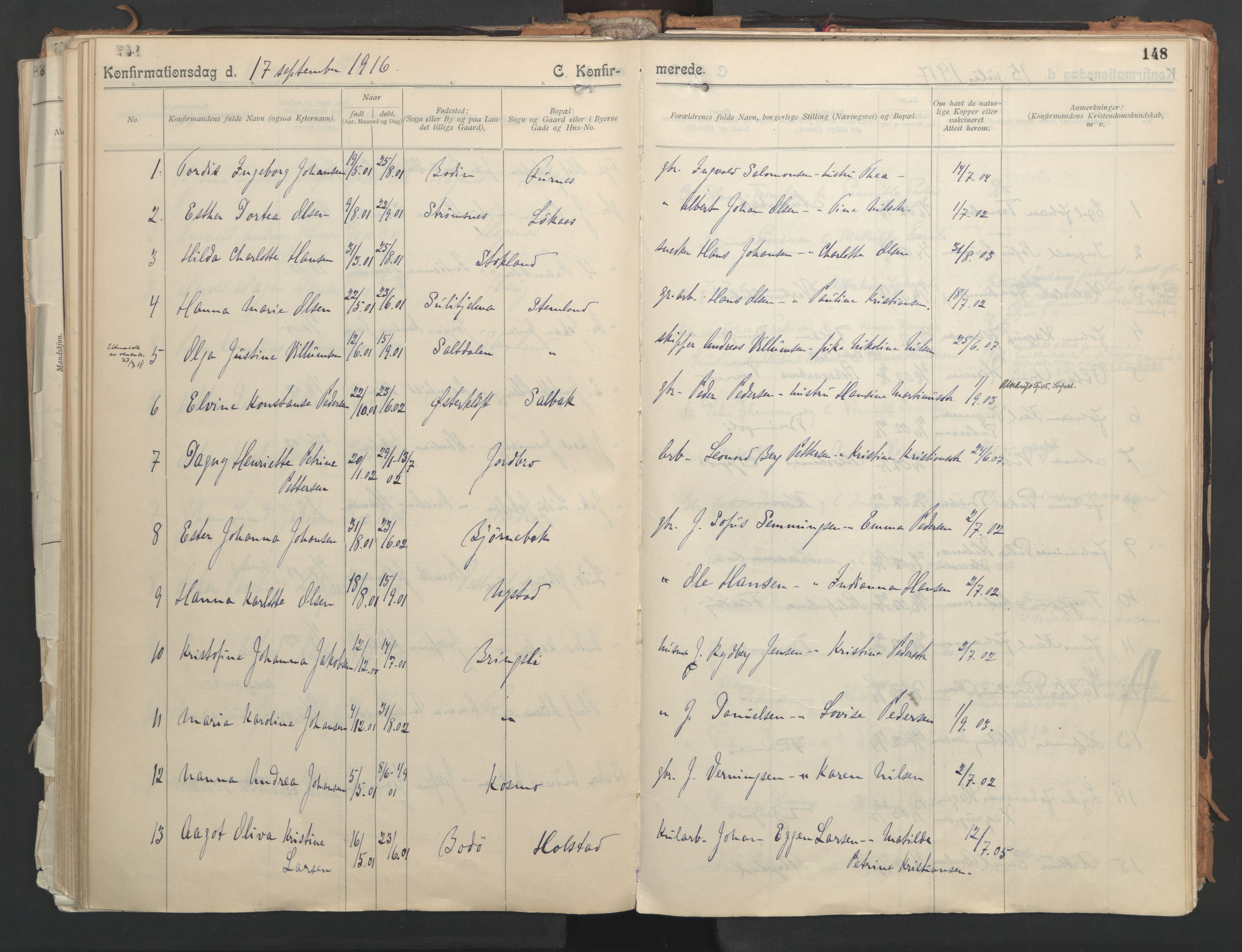 Ministerialprotokoller, klokkerbøker og fødselsregistre - Nordland, AV/SAT-A-1459/851/L0724: Parish register (official) no. 851A01, 1901-1922, p. 148