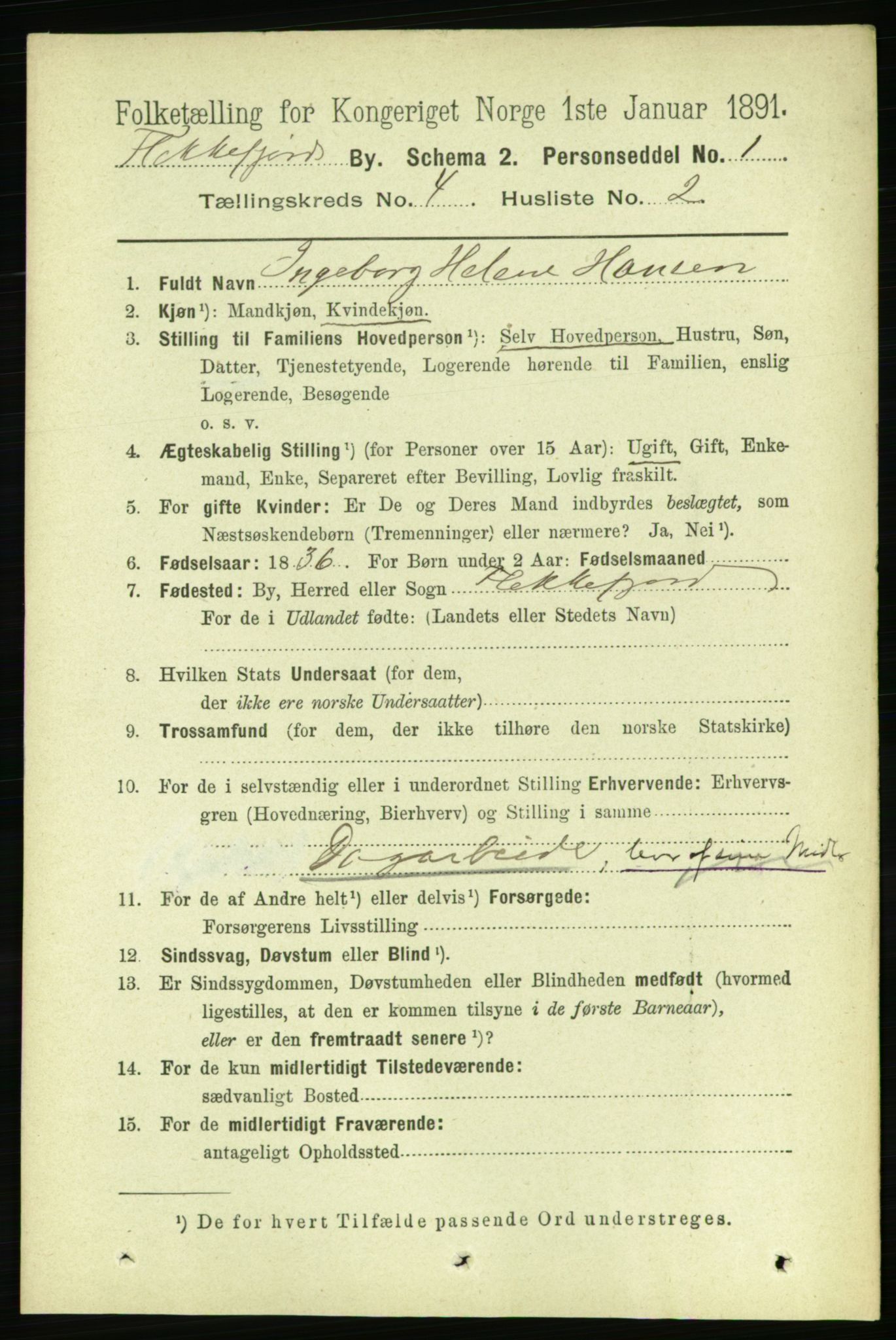 RA, 1891 census for 1004 Flekkefjord, 1891, p. 1027