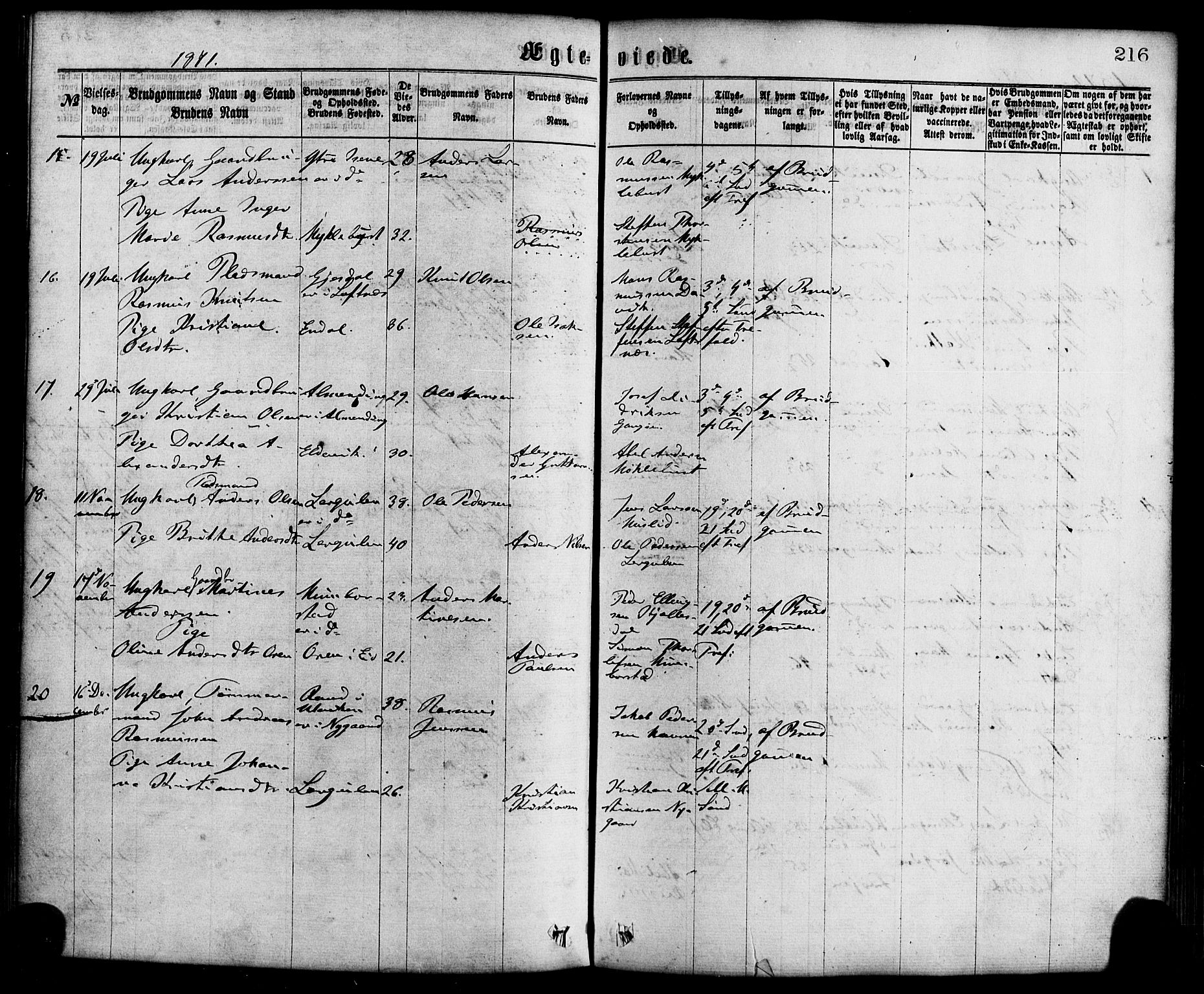 Davik sokneprestembete, AV/SAB-A-79701/H/Haa/Haaa/L0006: Parish register (official) no. A 6, 1867-1881, p. 216