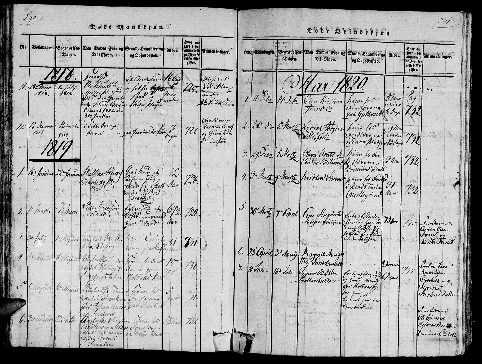Ministerialprotokoller, klokkerbøker og fødselsregistre - Nord-Trøndelag, SAT/A-1458/735/L0333: Parish register (official) no. 735A04 /2, 1816-1825, p. 290-291
