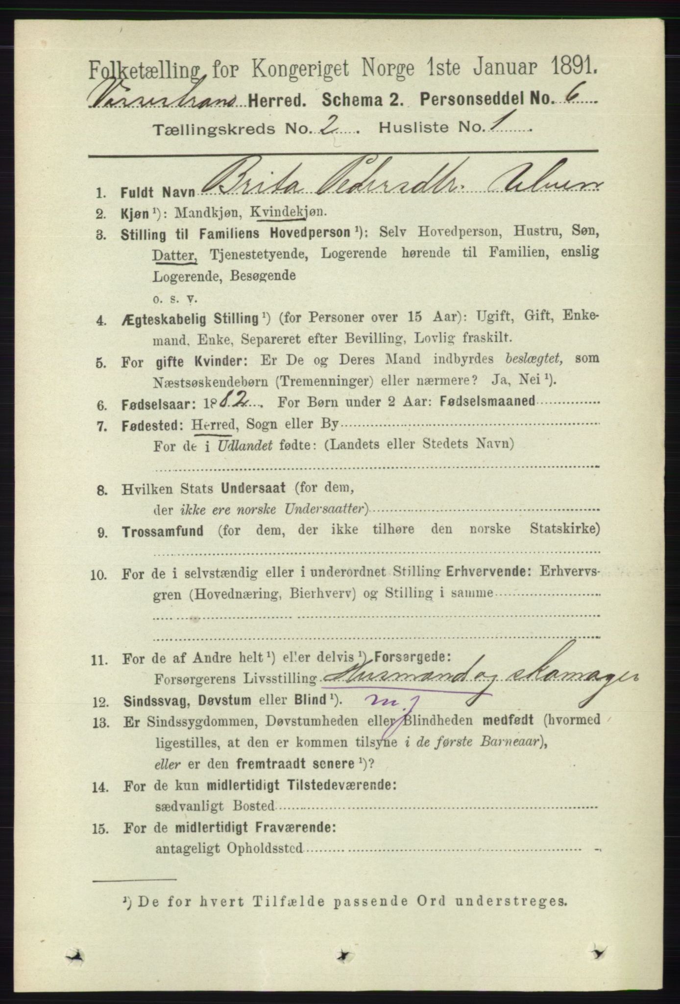 RA, 1891 census for 1236 Vossestrand, 1891, p. 724