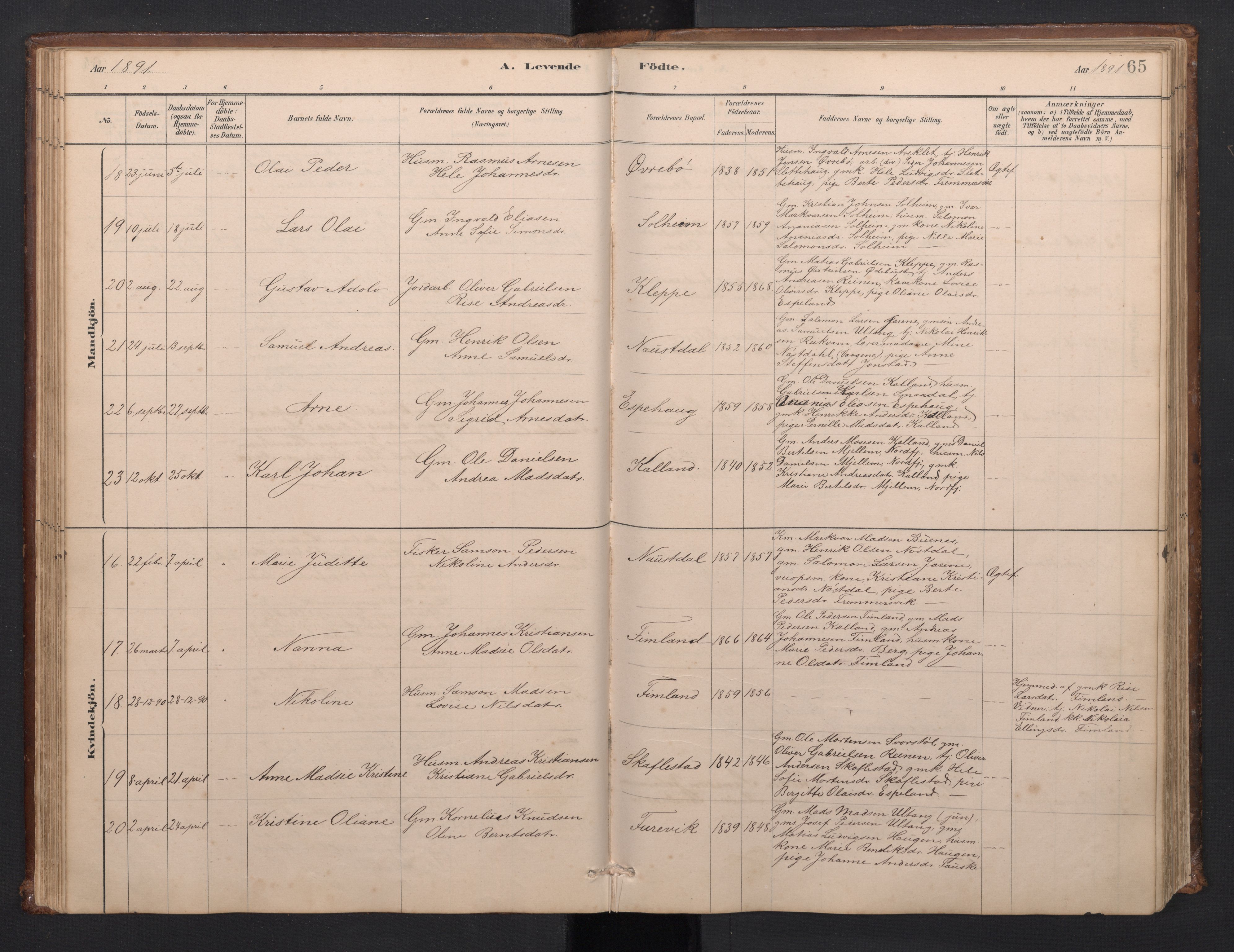 Førde sokneprestembete, SAB/A-79901/H/Hab/Habd/L0003: Parish register (copy) no. D 3, 1881-1897, p. 64b-65a