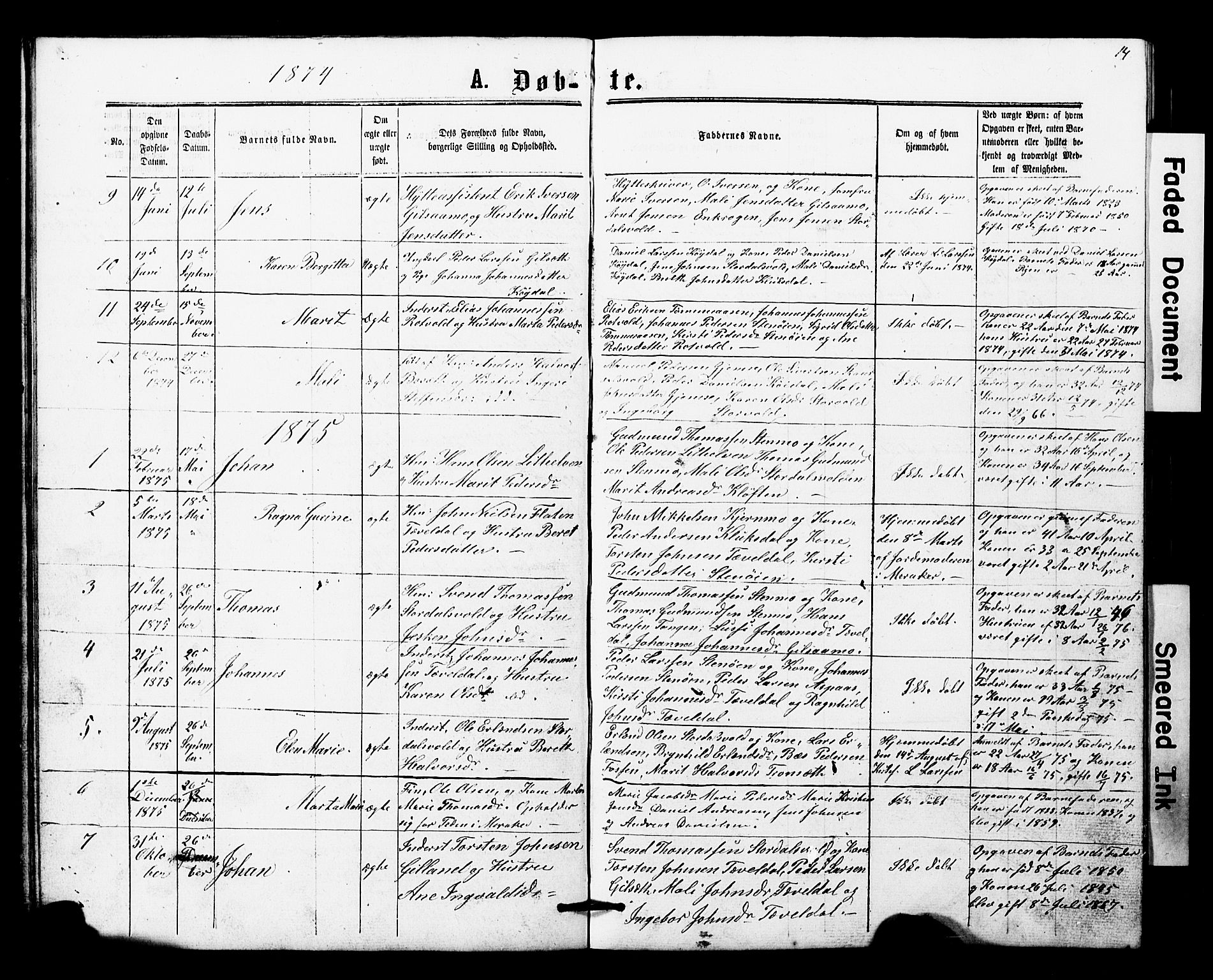 Ministerialprotokoller, klokkerbøker og fødselsregistre - Nord-Trøndelag, SAT/A-1458/707/L0052: Parish register (copy) no. 707C01, 1864-1897, p. 14