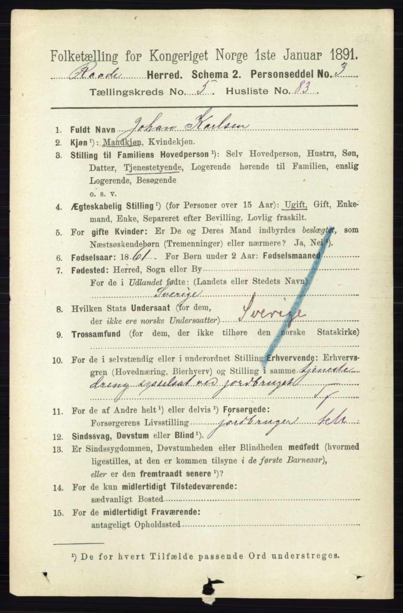 RA, 1891 census for 0135 Råde, 1891, p. 3076