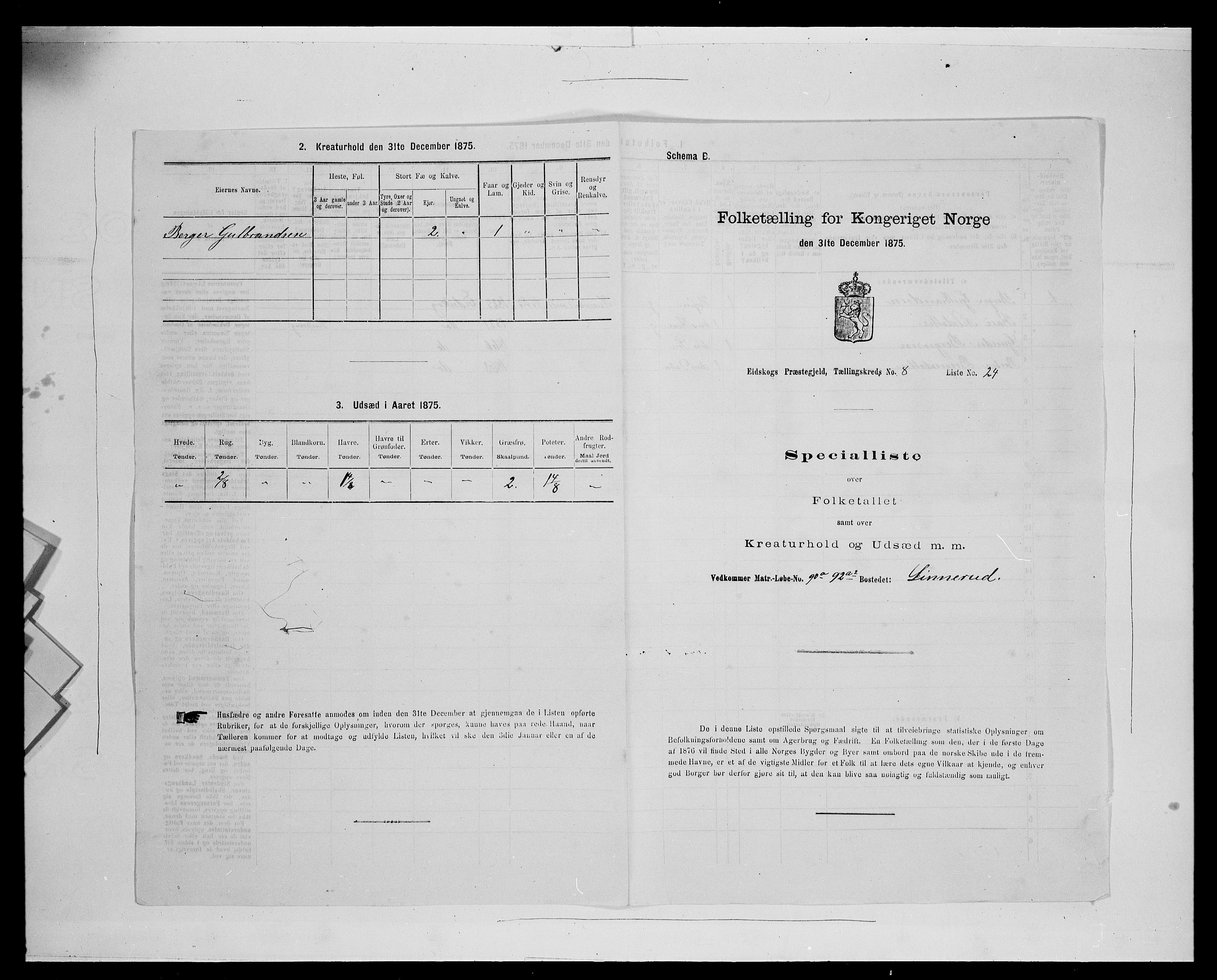 SAH, 1875 census for 0420P Eidskog, 1875, p. 1332