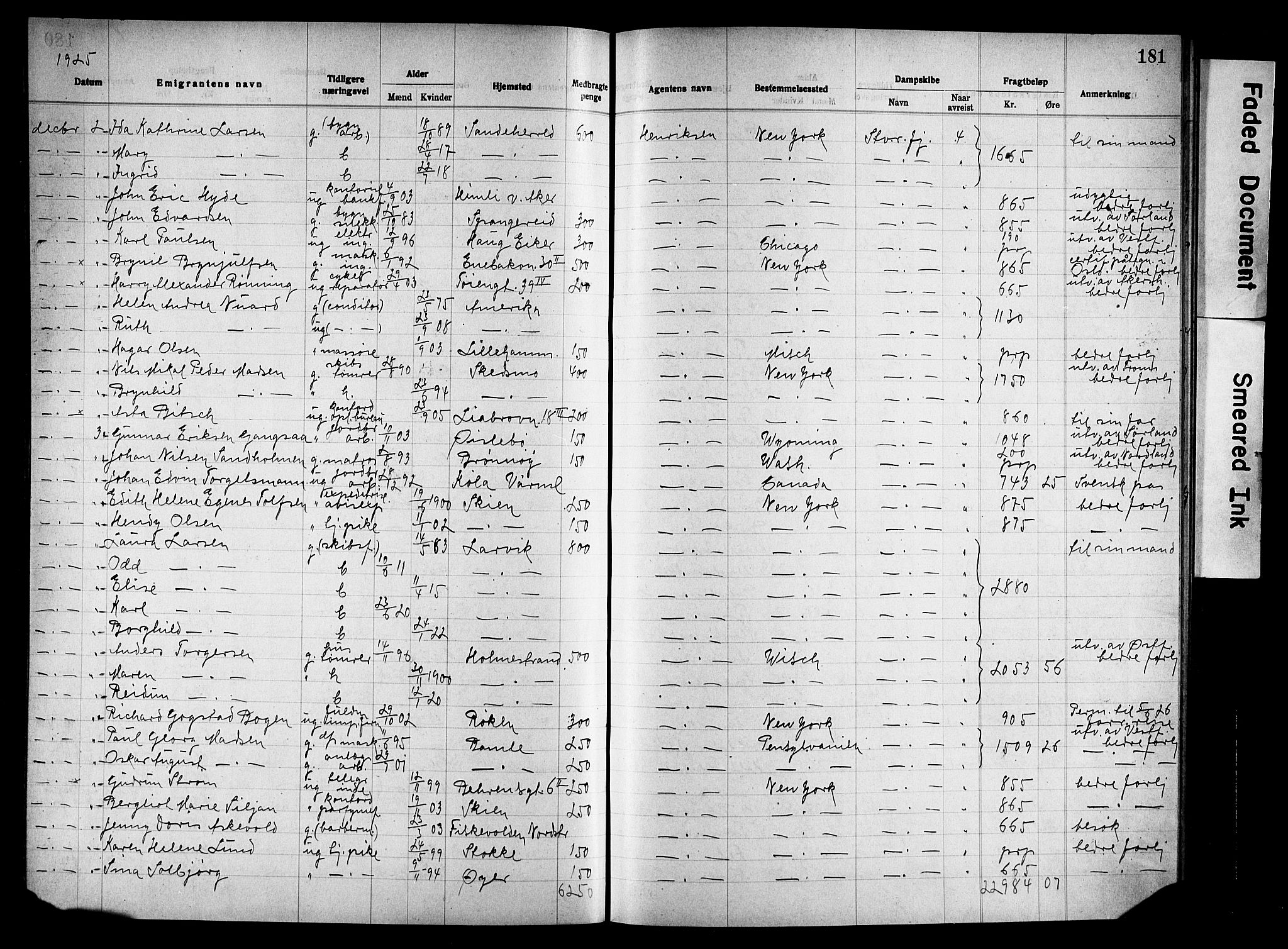 Oslo politidistrikt, AV/SAO-A-10085/E/Ee/Eef/L0036: Emigrantprotokoll, 1923-1927, p. 181