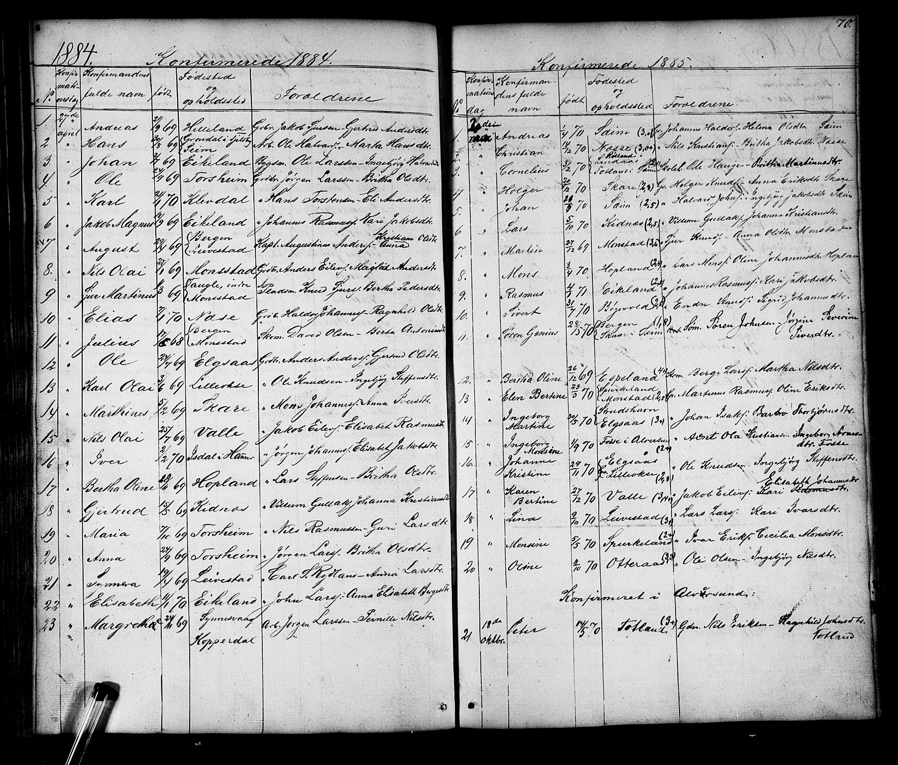 Alversund Sokneprestembete, SAB/A-73901/H/Ha/Hab: Parish register (copy) no. D 2, 1851-1889, p. 70