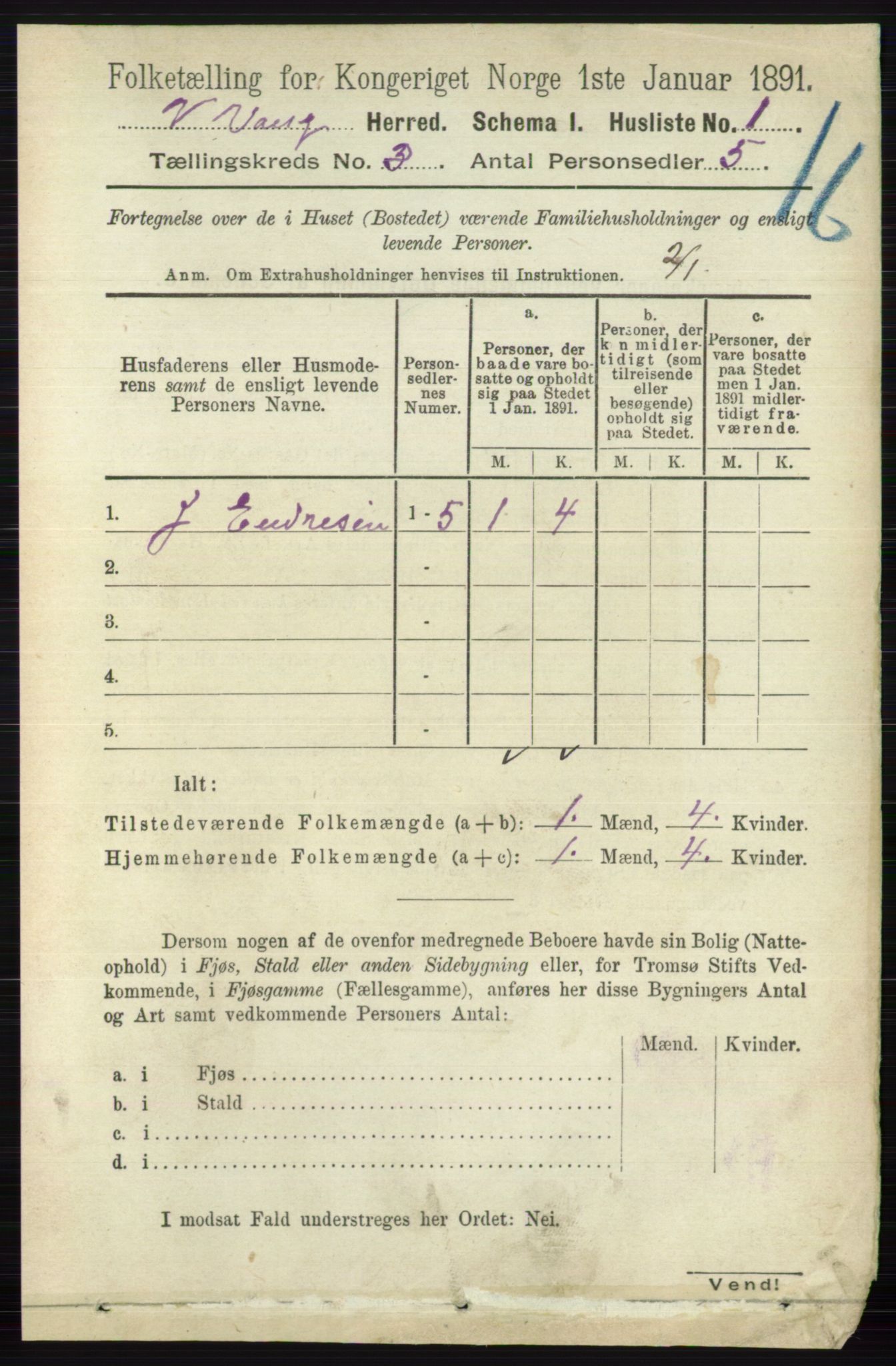 RA, 1891 census for 0545 Vang, 1891, p. 1729