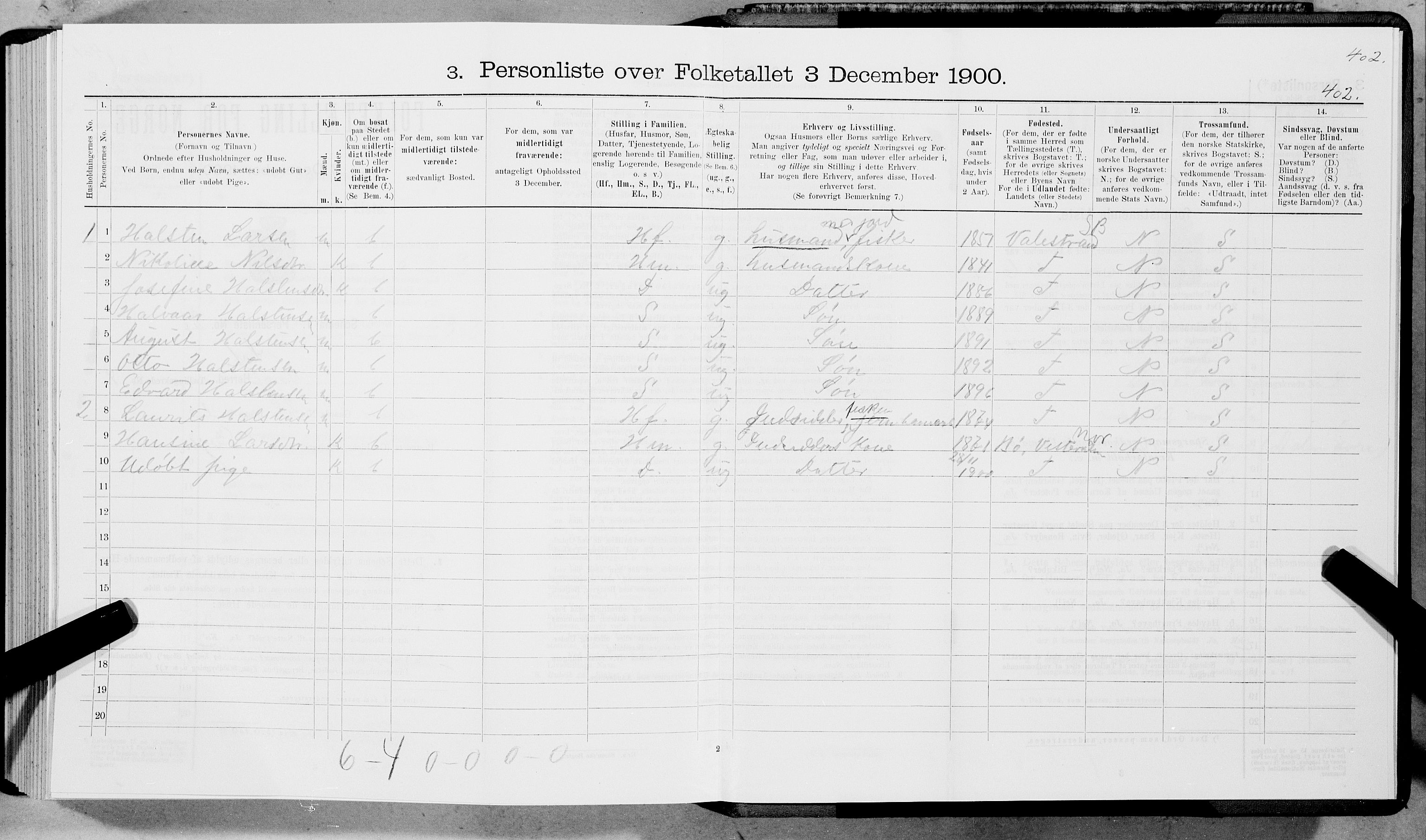 SAT, 1900 census for Borge, 1900, p. 431