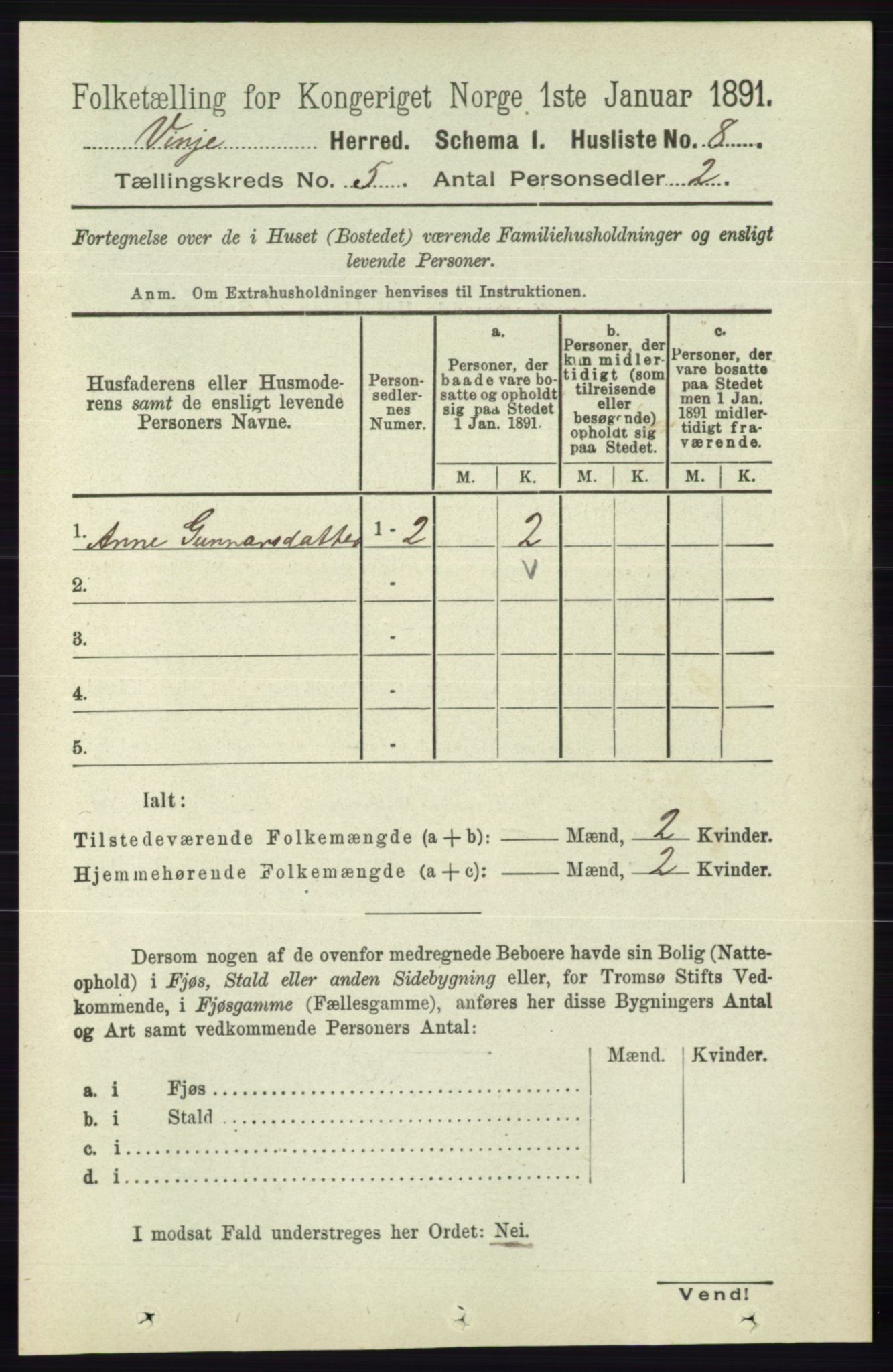 RA, 1891 census for 0834 Vinje, 1891, p. 1013