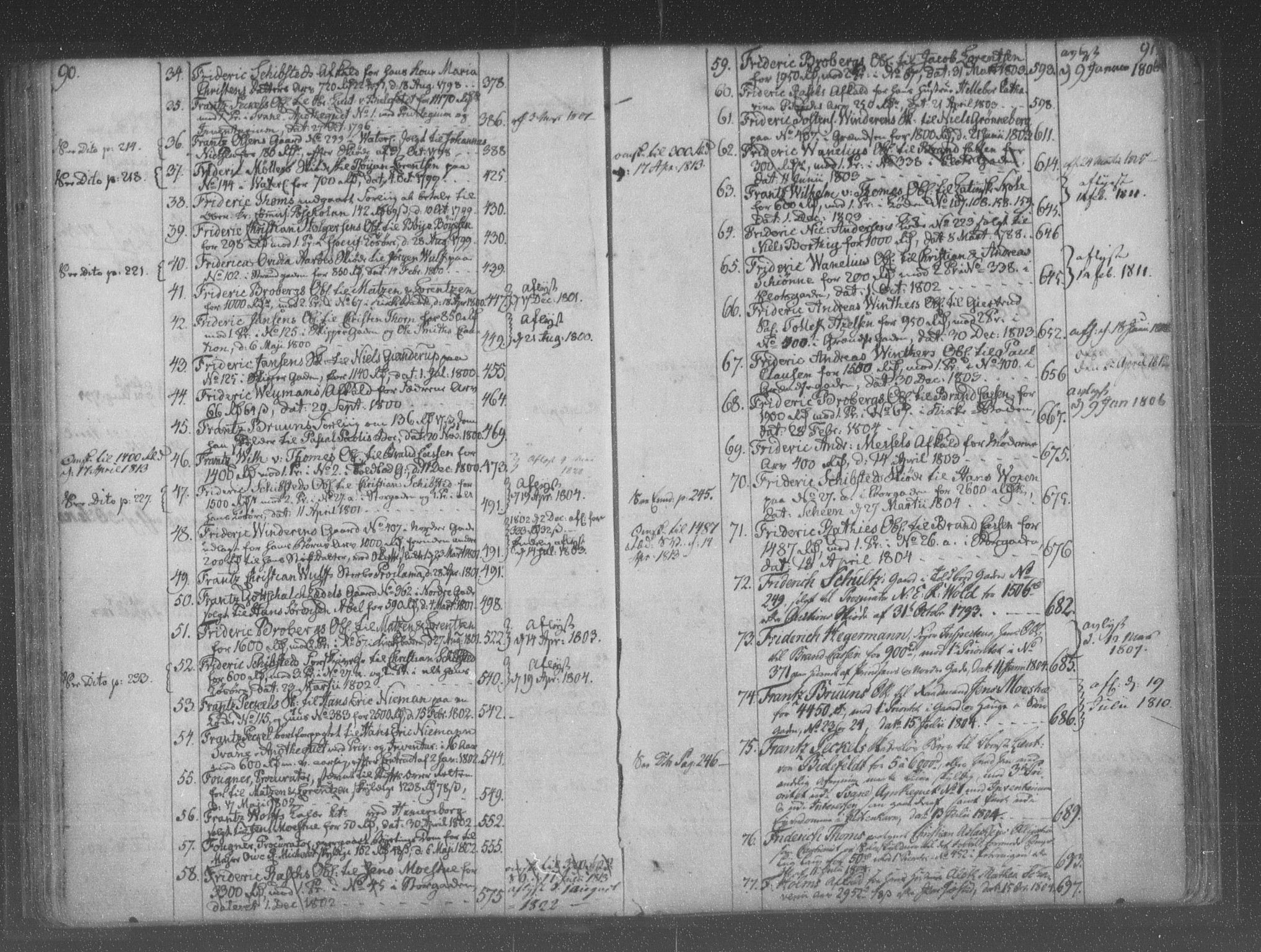 Christiania byfogd, AV/SAO-A-11543/G/Ga/Gaa/Gaaa/L0014: Mortgage register no. I 14, 1789-1809, p. 90-91