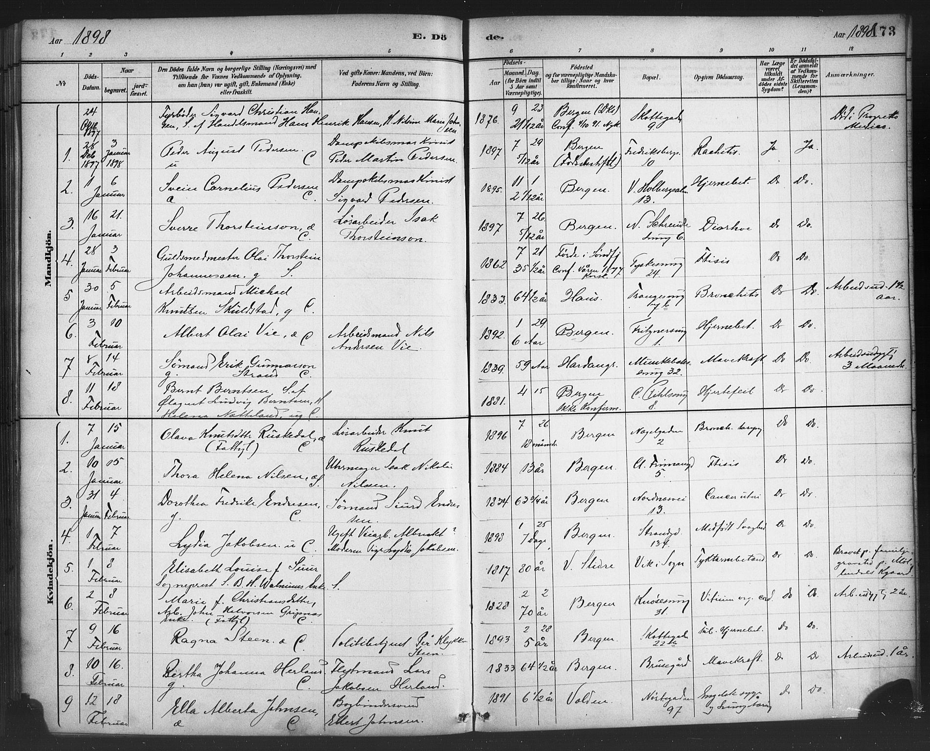 Nykirken Sokneprestembete, SAB/A-77101/H/Haa/L0044: Parish register (official) no. E 4, 1882-1898, p. 173