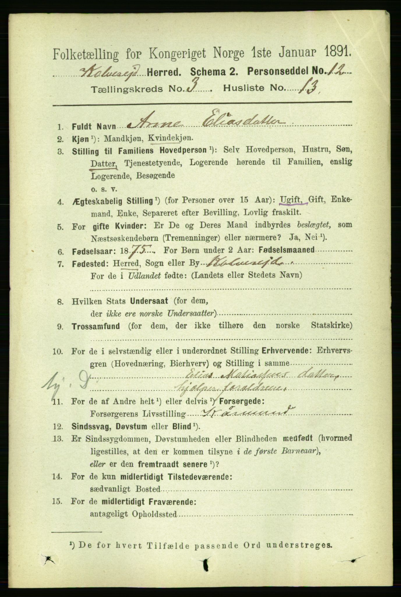 RA, 1891 census for 1752 Kolvereid, 1891, p. 954