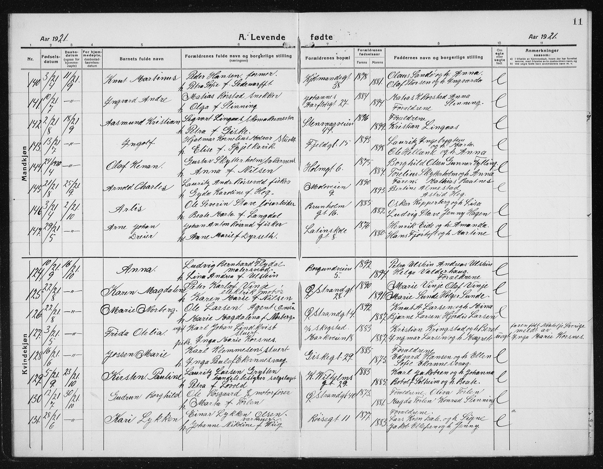 Ministerialprotokoller, klokkerbøker og fødselsregistre - Møre og Romsdal, AV/SAT-A-1454/529/L0475: Parish register (copy) no. 529C12, 1921-1934, p. 11