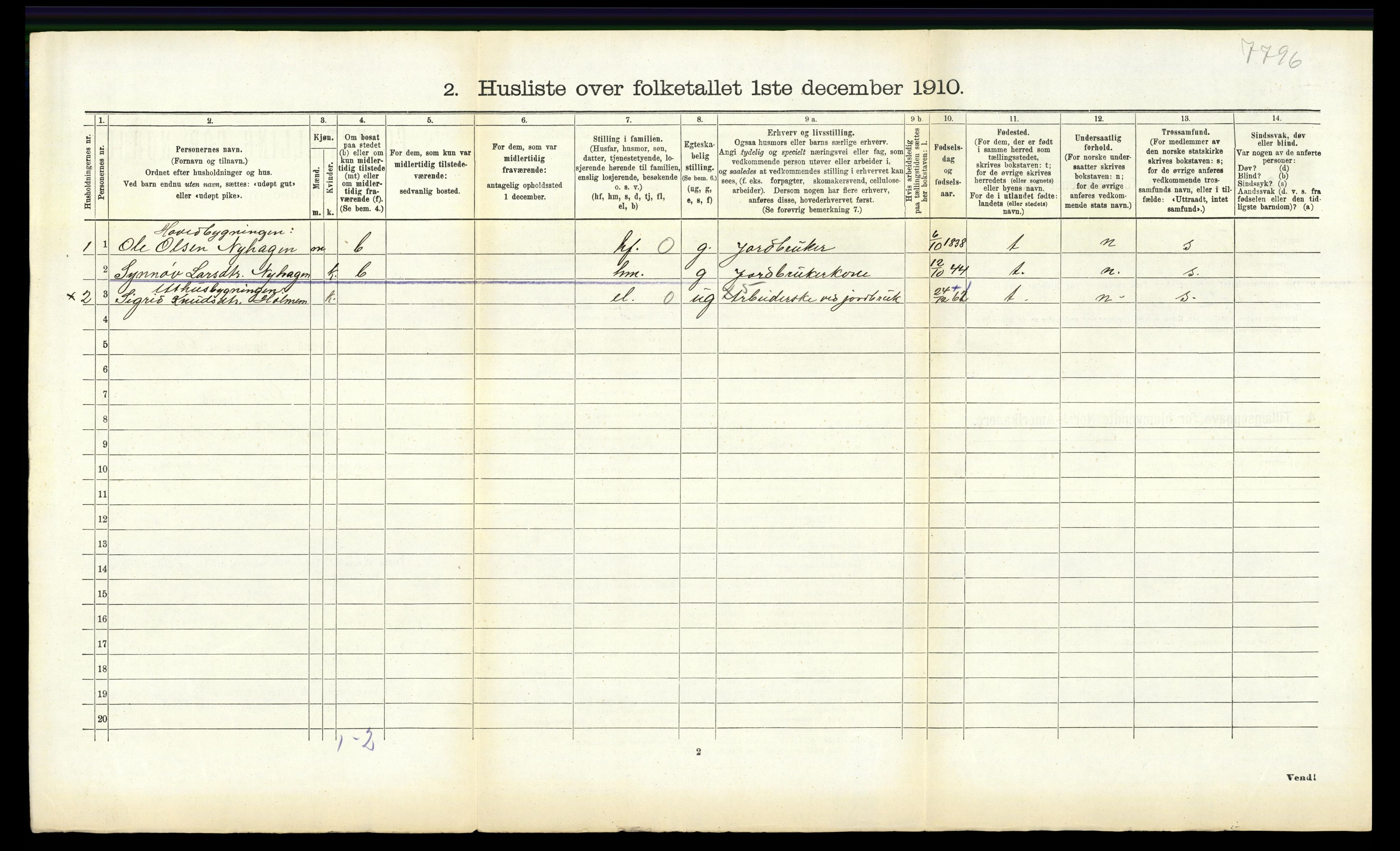 RA, 1910 census for Veøy, 1910, p. 609