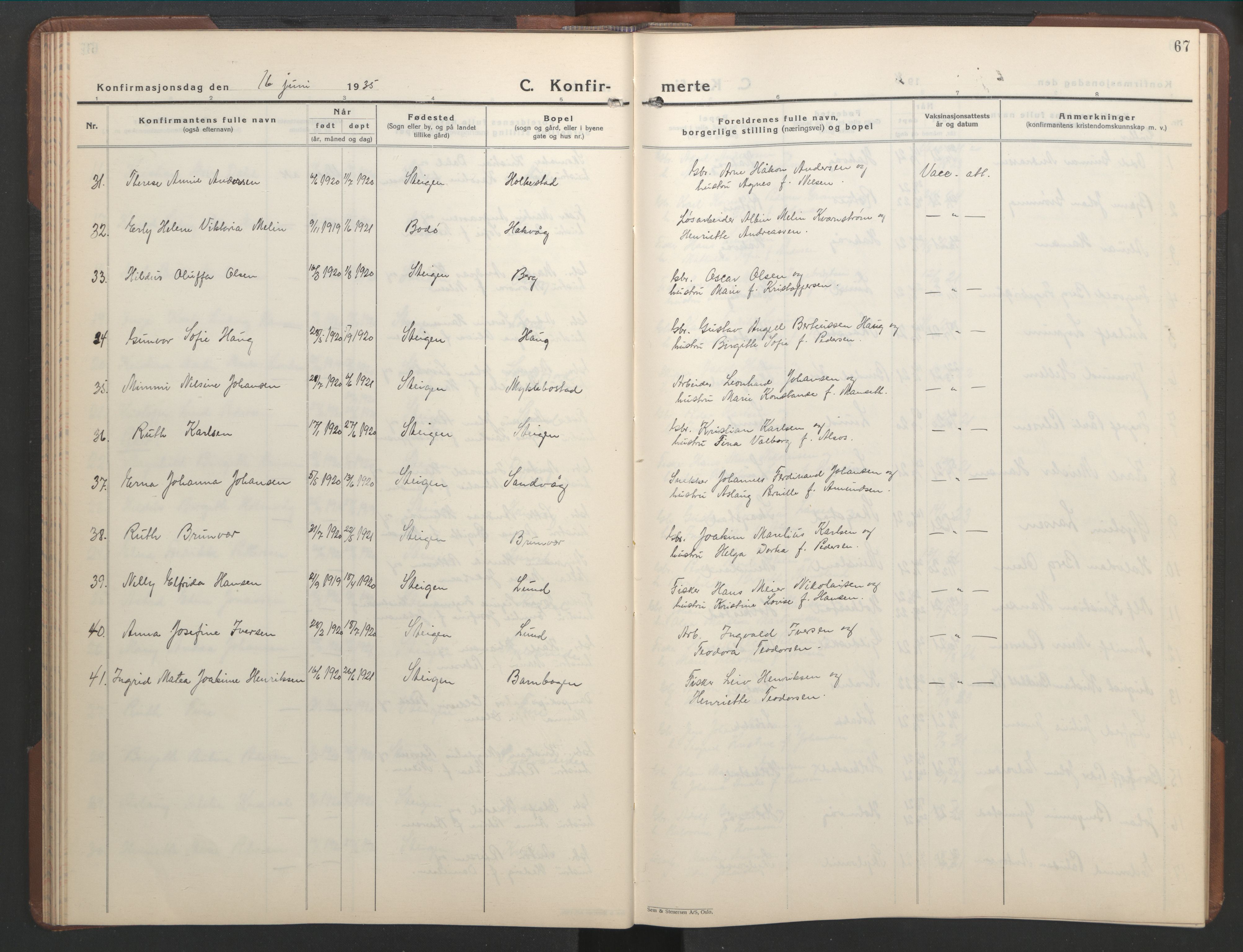 Ministerialprotokoller, klokkerbøker og fødselsregistre - Nordland, AV/SAT-A-1459/855/L0818: Parish register (copy) no. 855C07, 1935-1949, p. 67