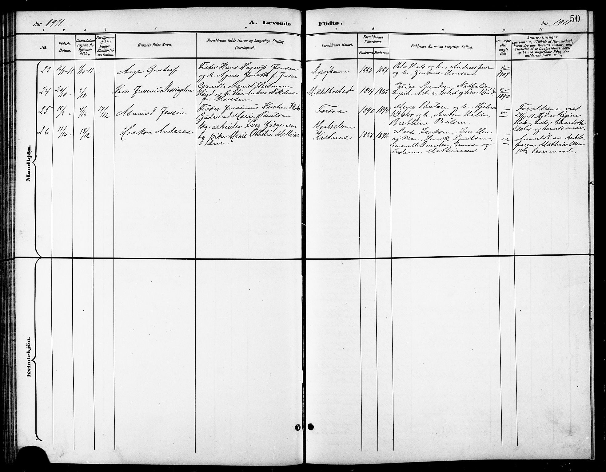 Tranøy sokneprestkontor, AV/SATØ-S-1313/I/Ia/Iab/L0014klokker: Parish register (copy) no. 14, 1896-1918, p. 50