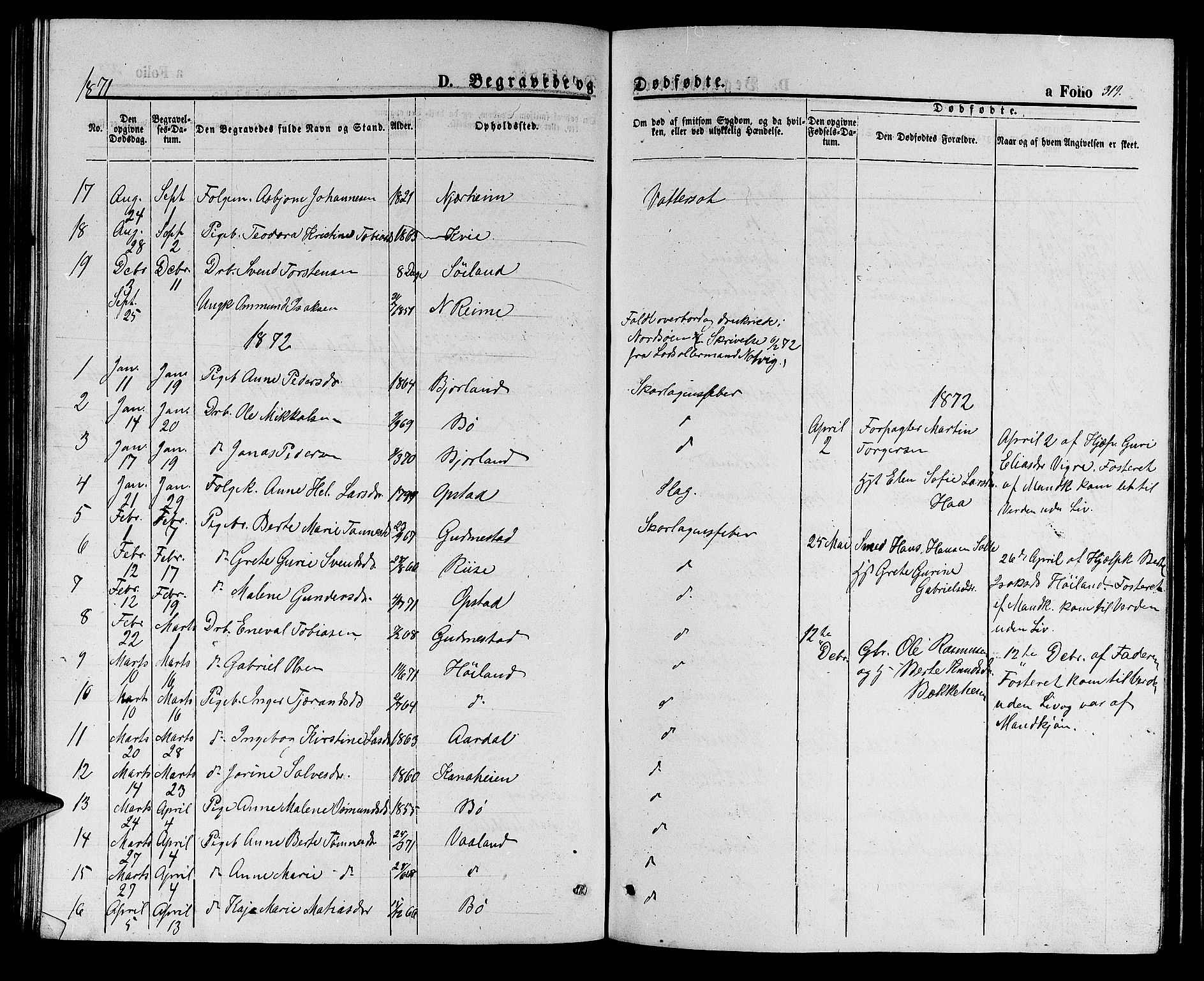 Hå sokneprestkontor, AV/SAST-A-101801/001/30BB/L0001: Parish register (copy) no. B 1, 1854-1883, p. 319