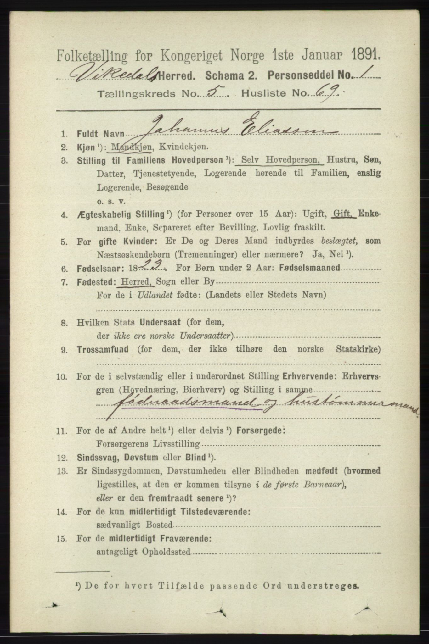 RA, 1891 census for 1157 Vikedal, 1891, p. 1479