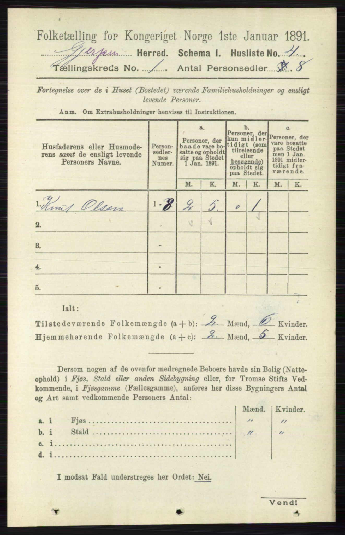 RA, 1891 census for 0812 Gjerpen, 1891, p. 39