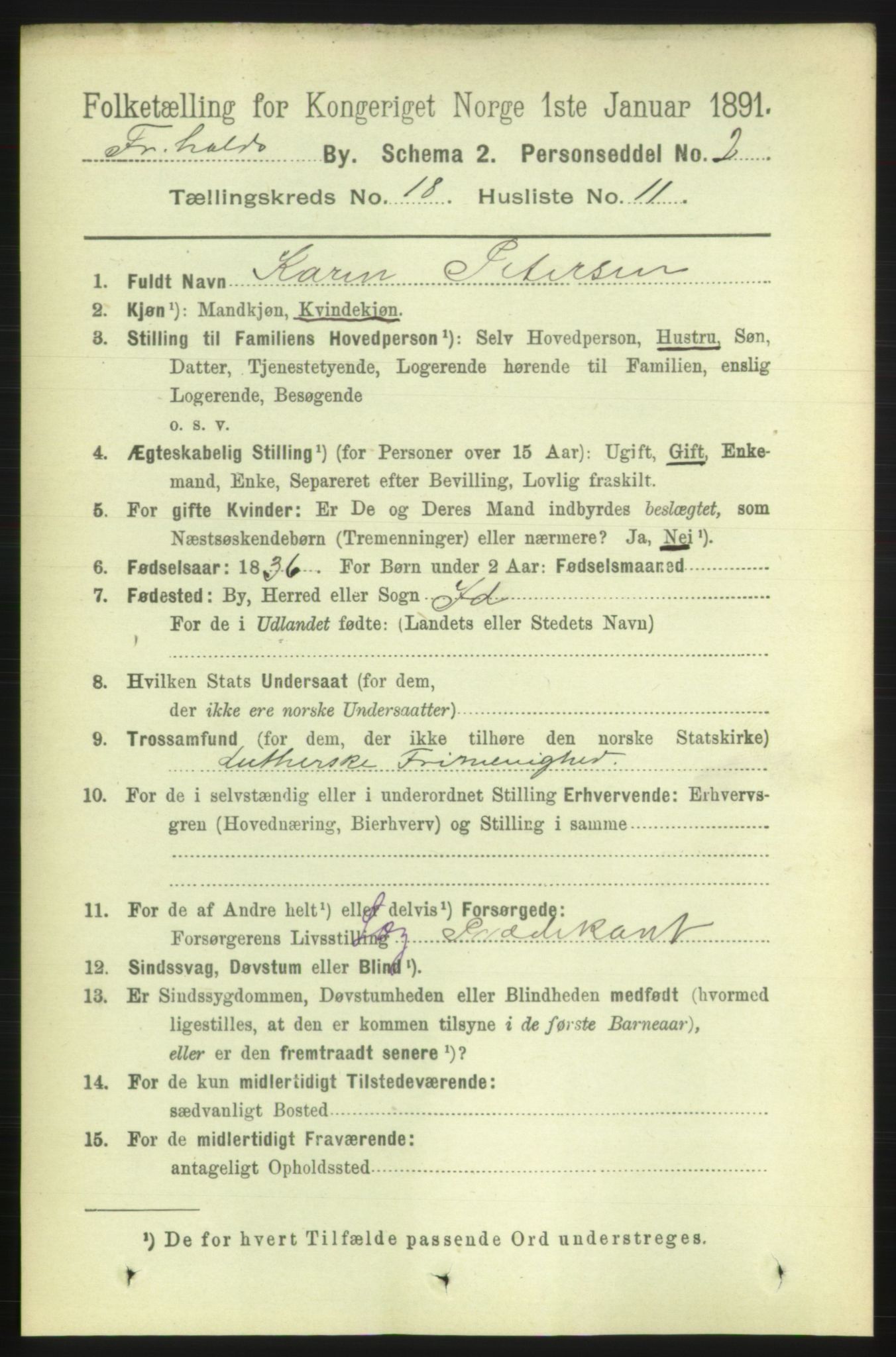 RA, 1891 census for 0101 Fredrikshald, 1891, p. 11478