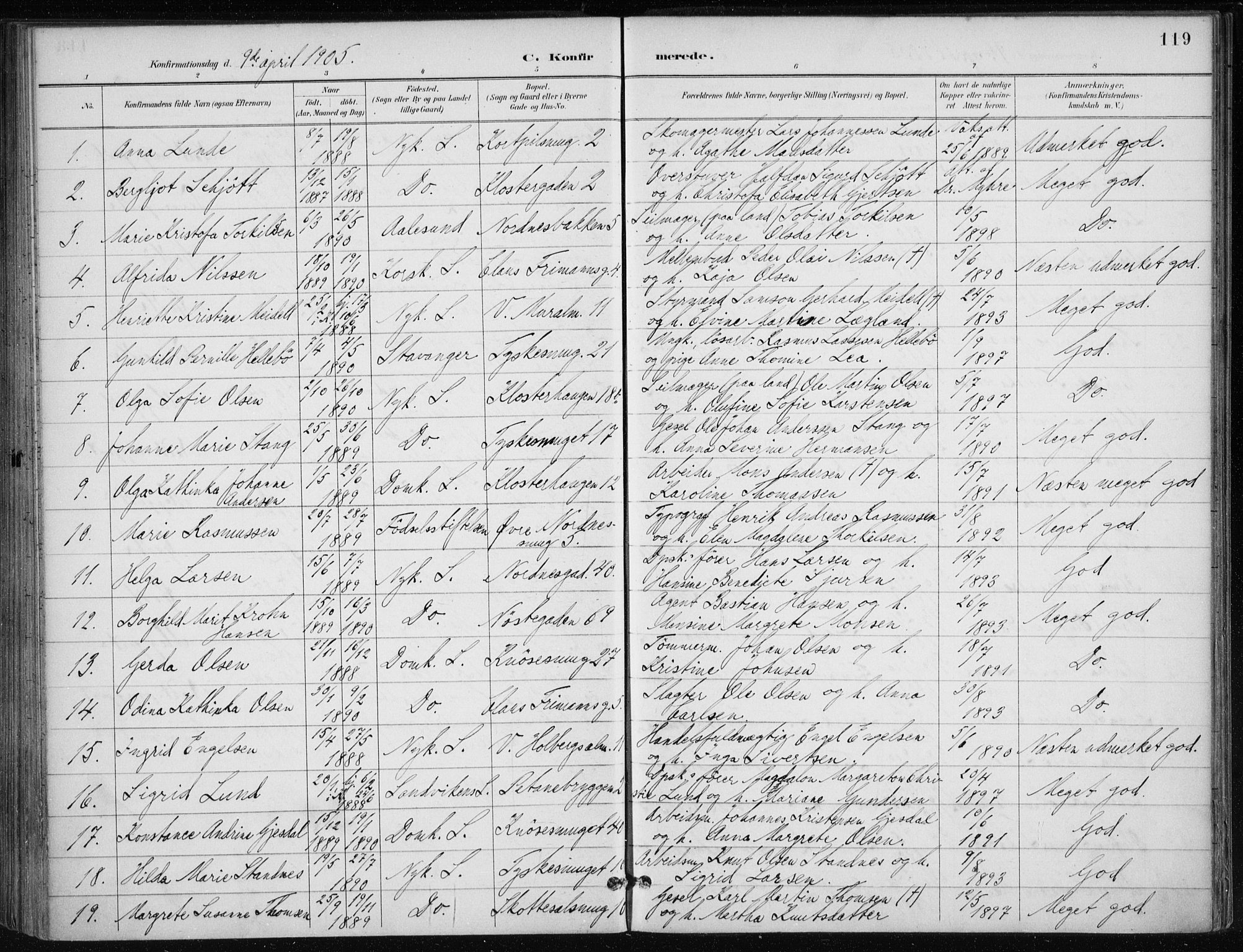 Nykirken Sokneprestembete, SAB/A-77101/H/Haa/L0028: Parish register (official) no. C 7, 1887-1913, p. 119