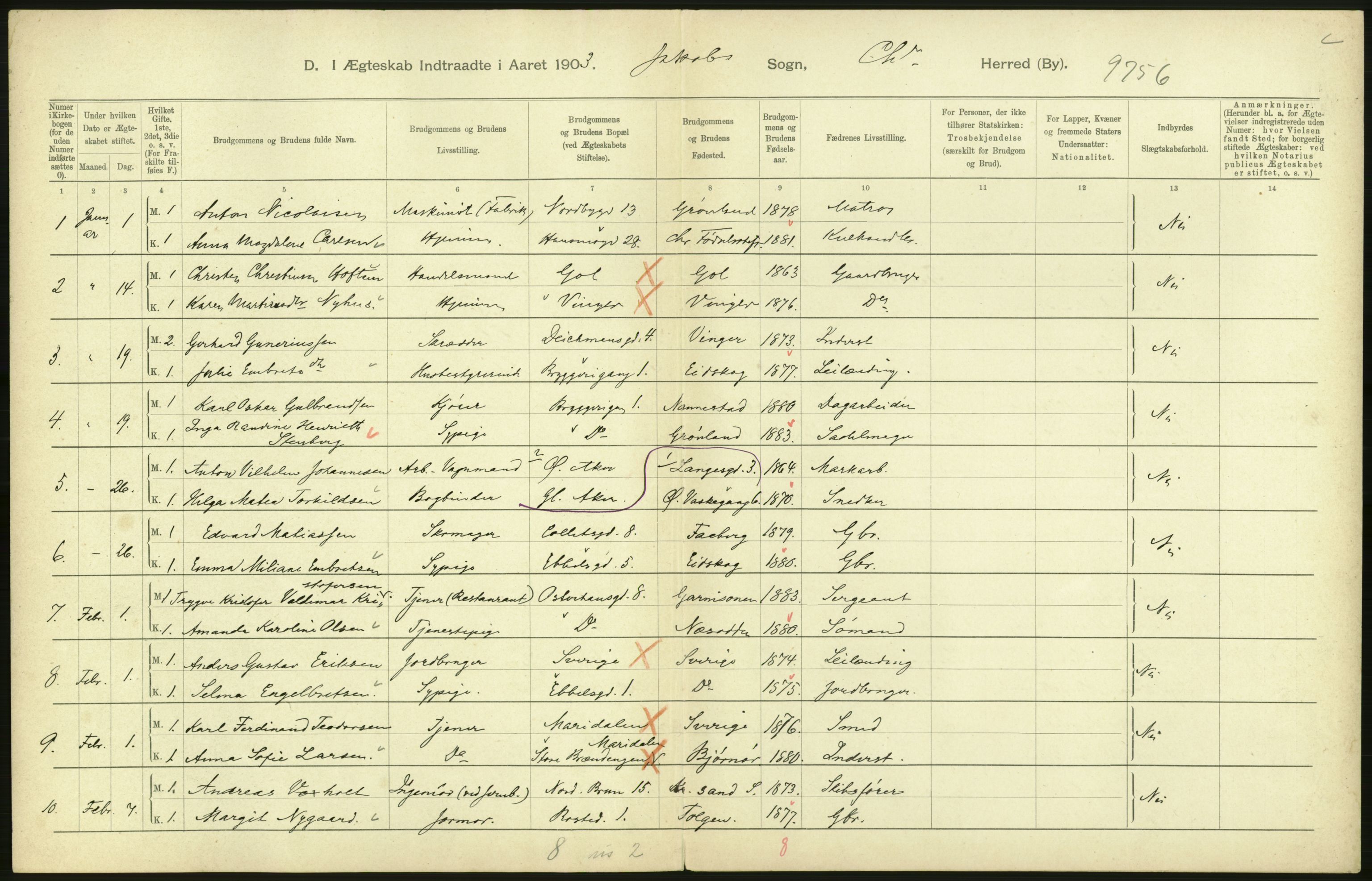 Statistisk sentralbyrå, Sosiodemografiske emner, Befolkning, AV/RA-S-2228/D/Df/Dfa/Dfaa/L0004: Kristiania: Gifte, døde, 1903, p. 560