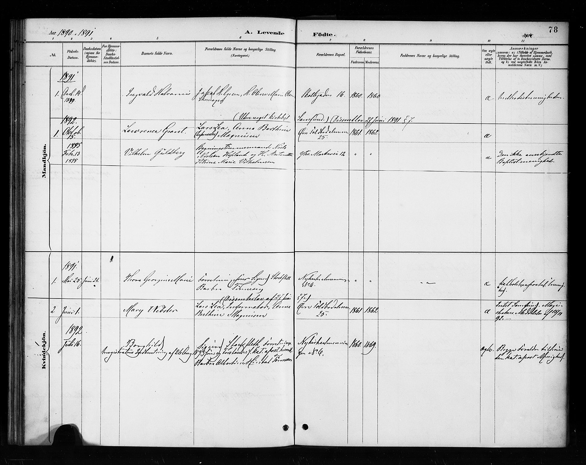 Nykirken Sokneprestembete, SAB/A-77101/H/Haa/L0053: Parish register (official) no. H 2, 1887-1897, p. 78