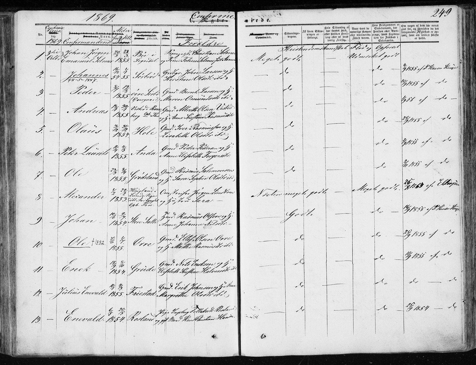 Klepp sokneprestkontor, SAST/A-101803/001/3/30BA/L0005: Parish register (official) no. A 5, 1853-1870, p. 249