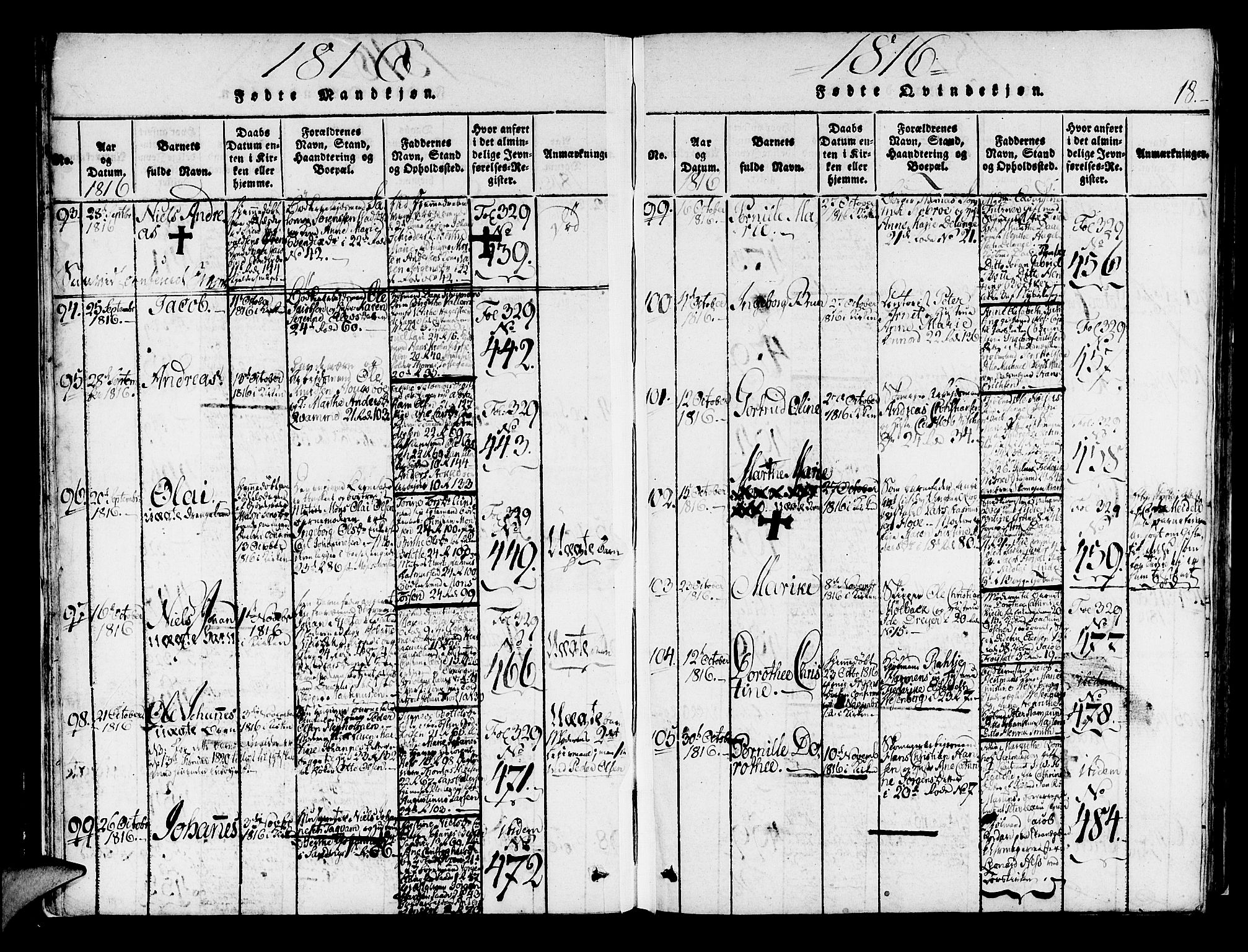 Korskirken sokneprestembete, AV/SAB-A-76101/H/Haa/L0013: Parish register (official) no. A 13, 1815-1822, p. 18