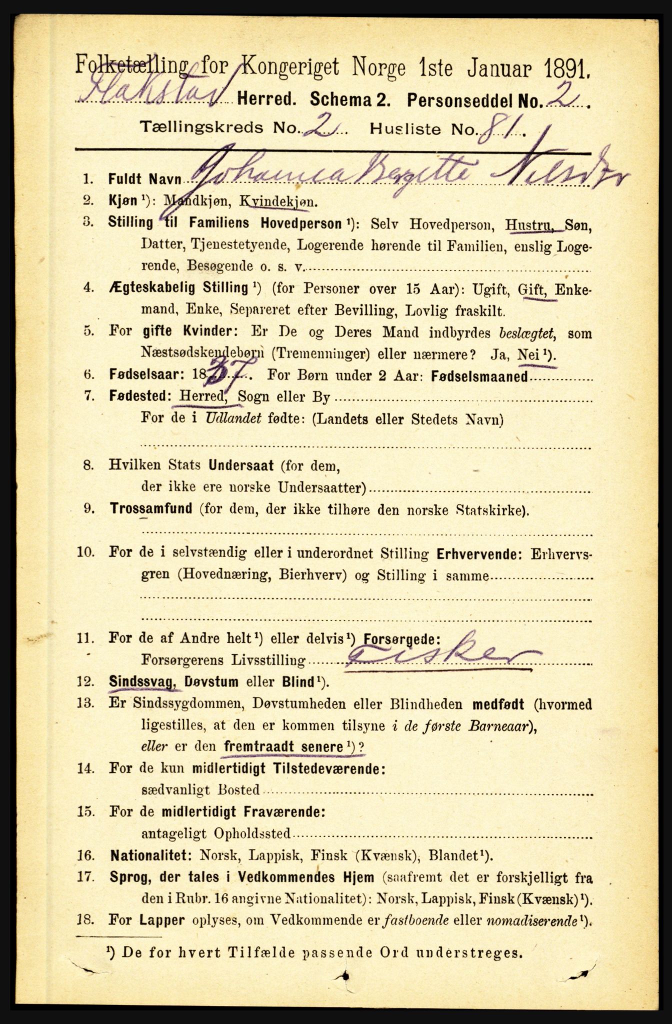 RA, 1891 census for 1859 Flakstad, 1891, p. 1223