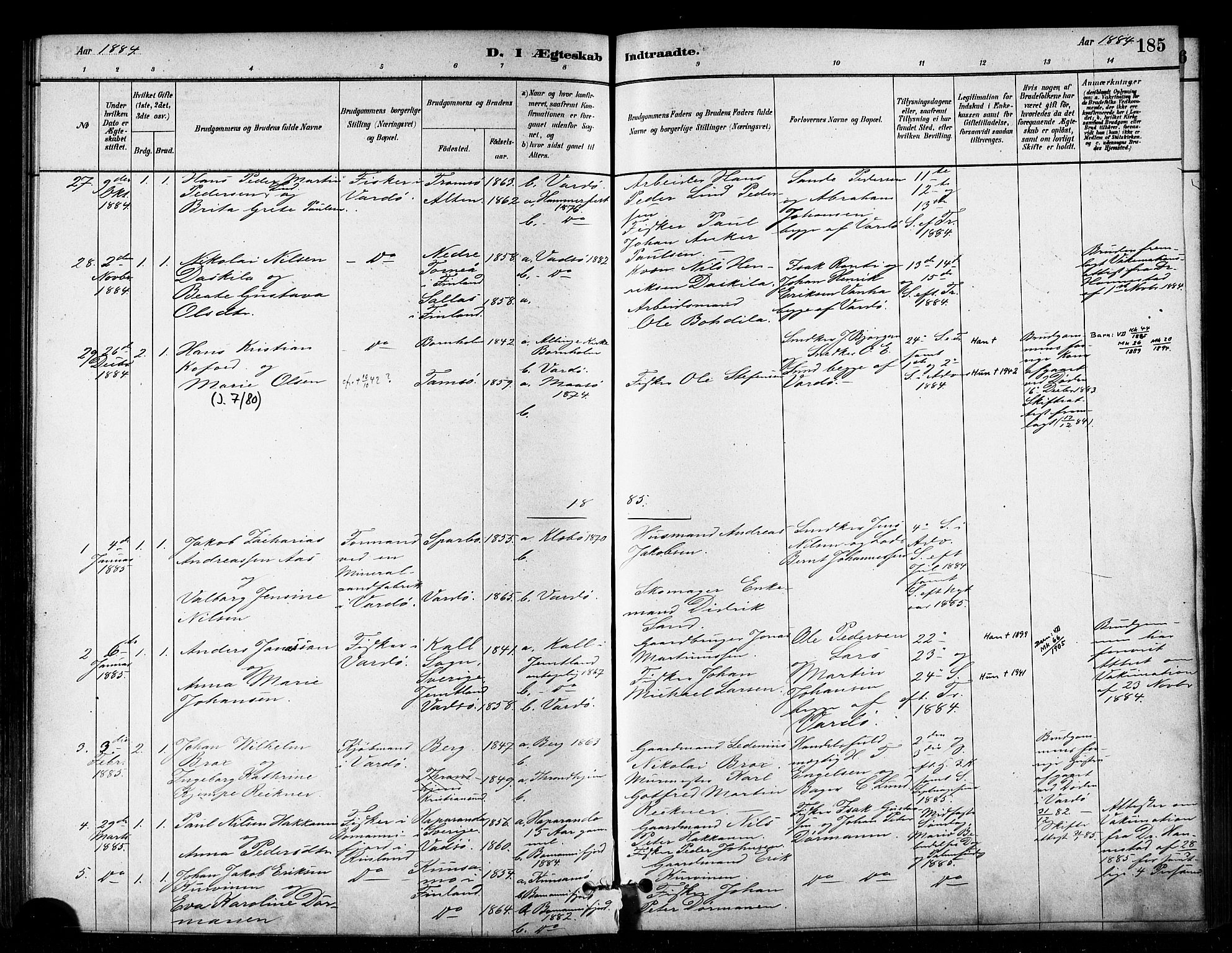 Vardø sokneprestkontor, SATØ/S-1332/H/Ha/L0006kirke: Parish register (official) no. 6, 1879-1886, p. 185