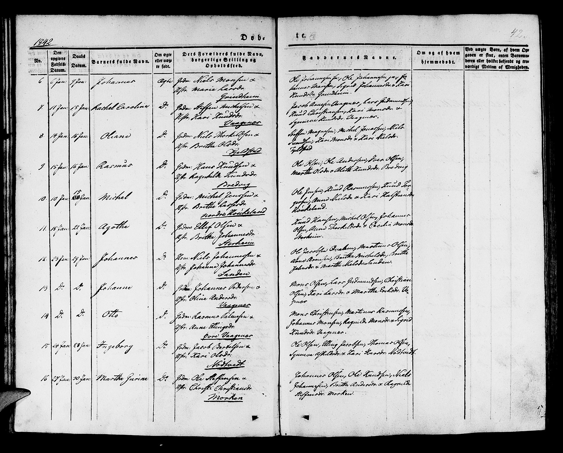 Manger sokneprestembete, AV/SAB-A-76801/H/Haa: Parish register (official) no. A 5, 1839-1848, p. 42