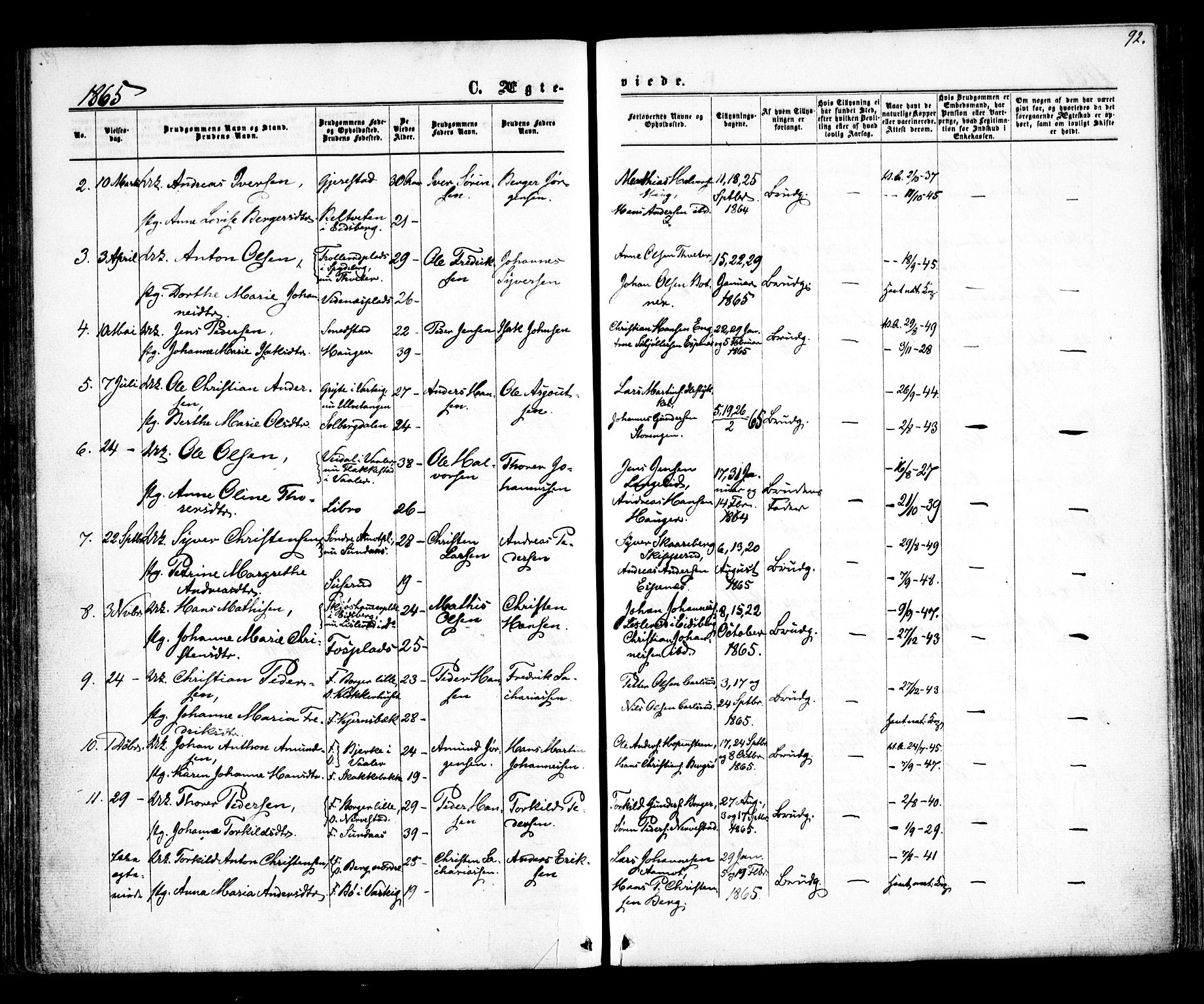Skiptvet prestekontor Kirkebøker, SAO/A-20009/F/Fa/L0007: Parish register (official) no. 7, 1861-1866, p. 92