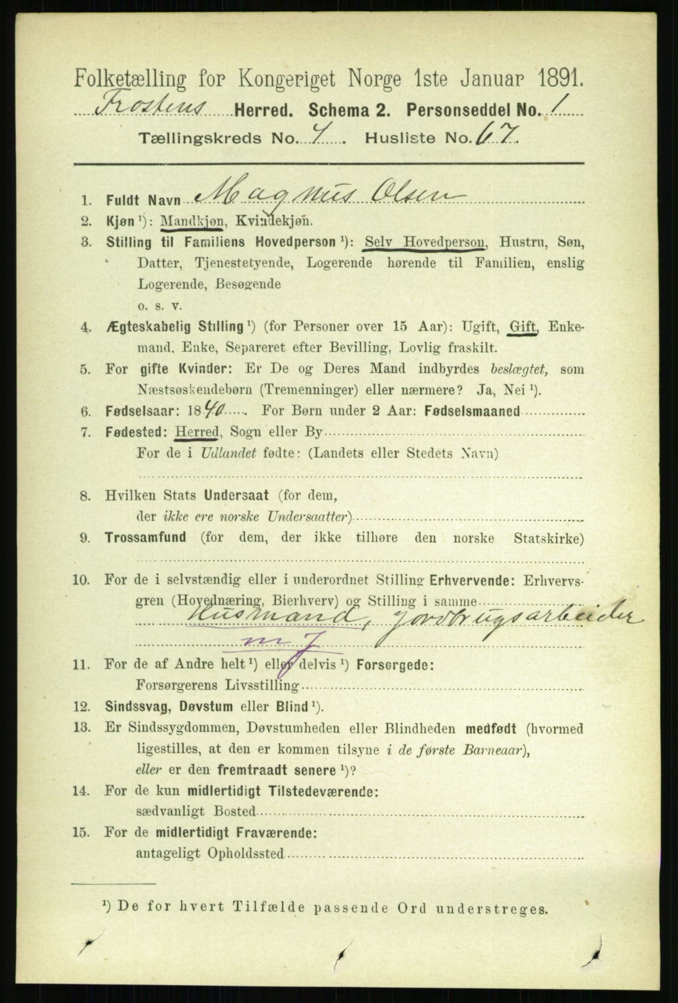 RA, 1891 census for 1717 Frosta, 1891, p. 3037