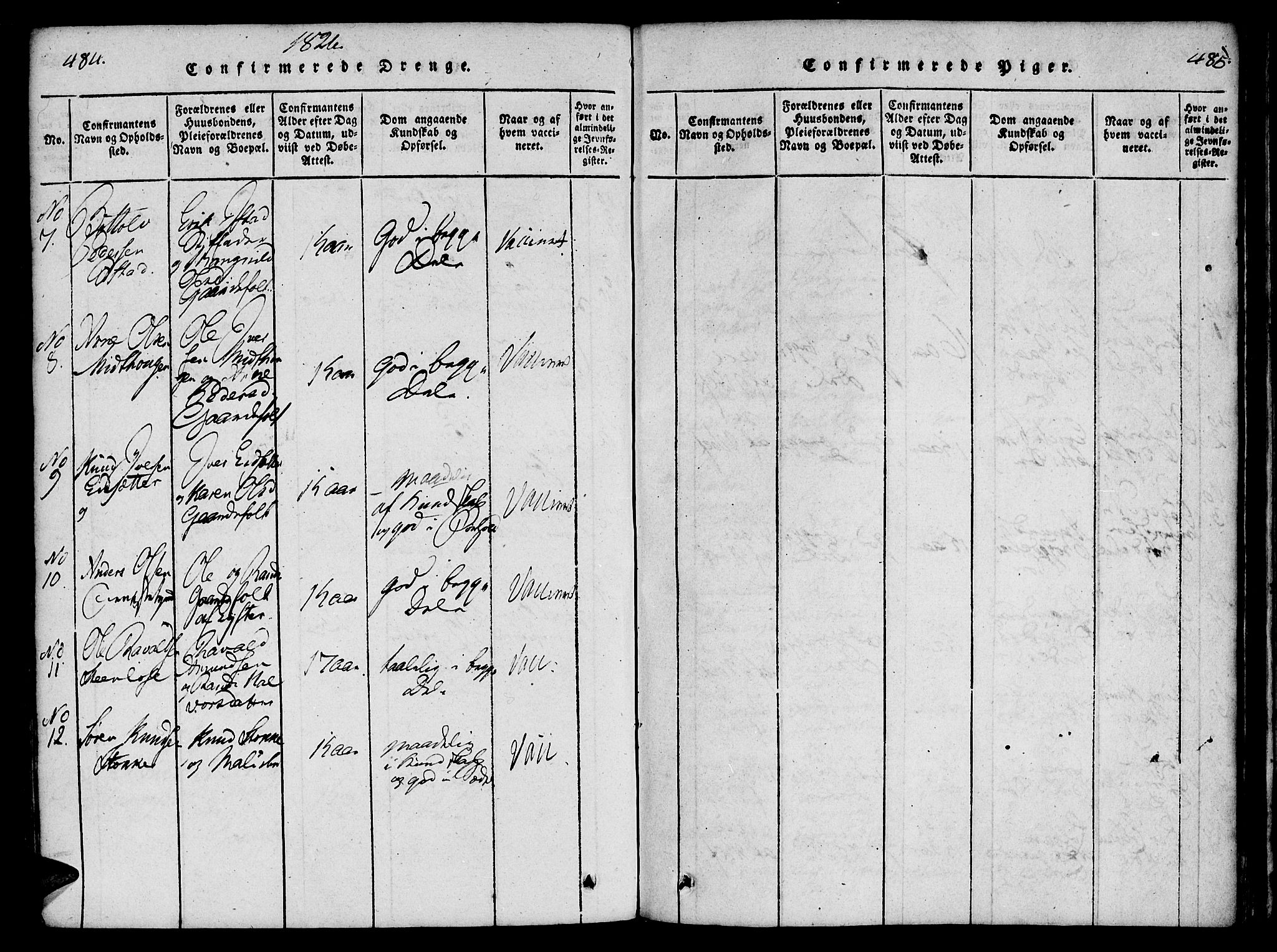 Ministerialprotokoller, klokkerbøker og fødselsregistre - Møre og Romsdal, SAT/A-1454/557/L0679: Parish register (official) no. 557A01, 1818-1843, p. 484-485