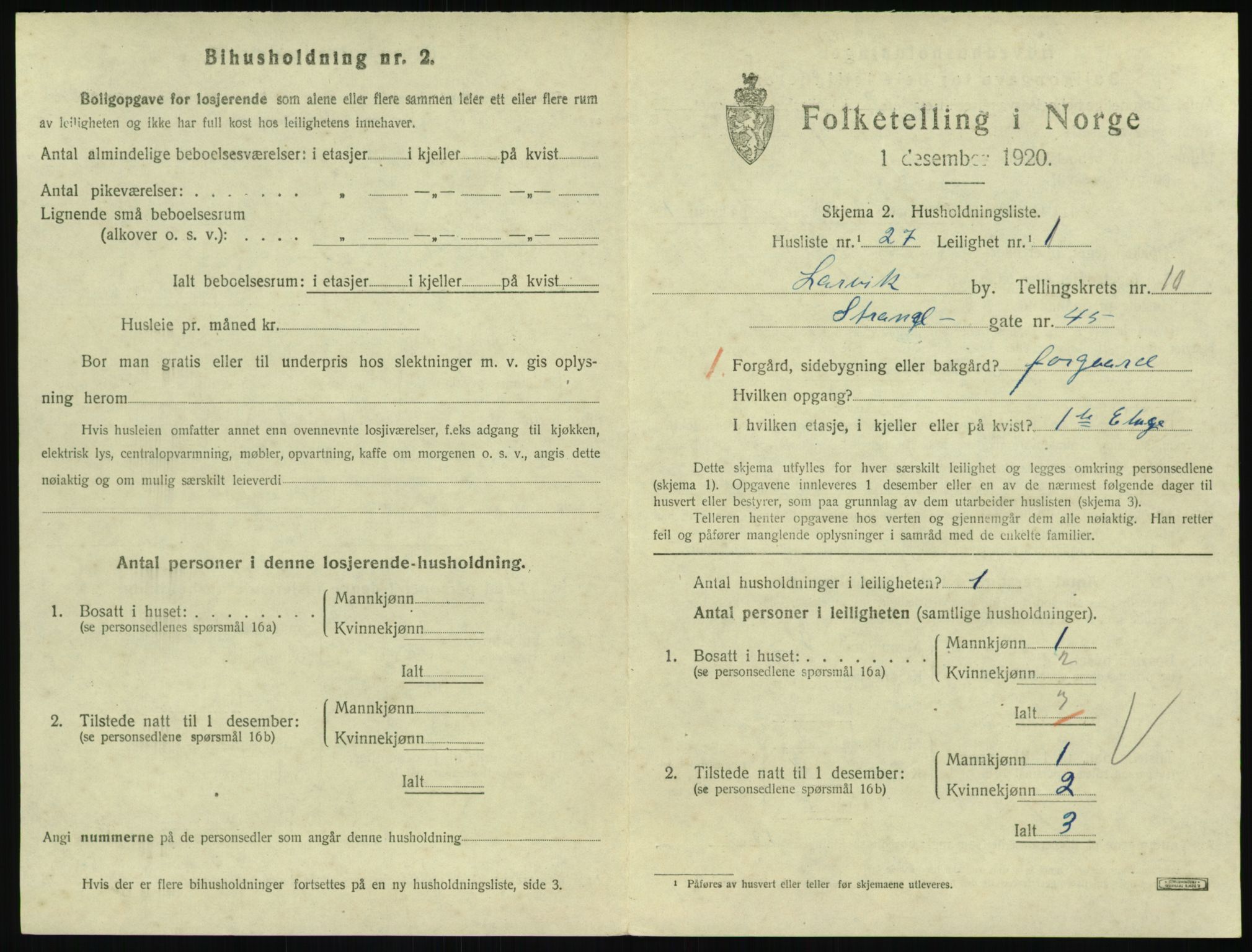 SAKO, 1920 census for Larvik, 1920, p. 7566