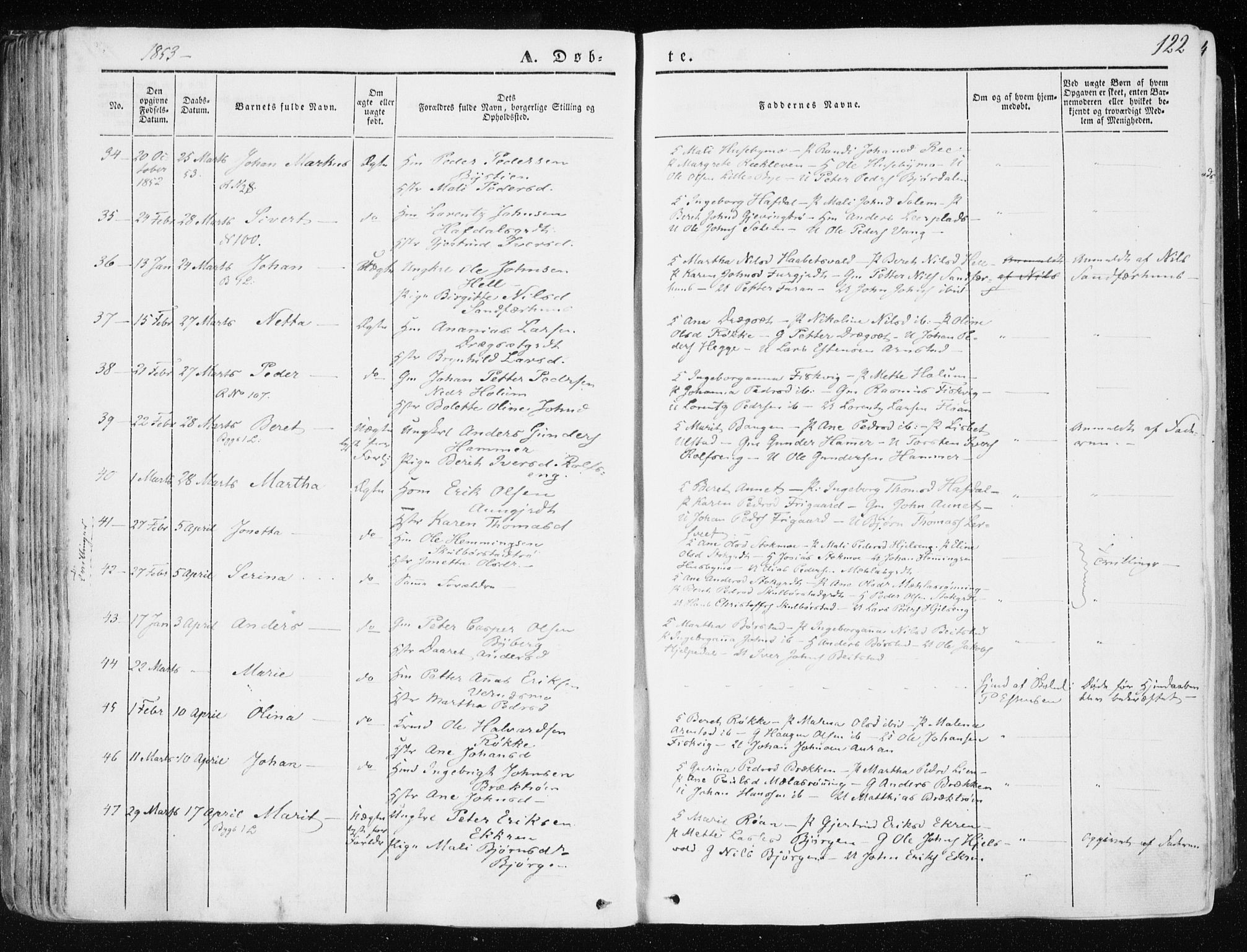 Ministerialprotokoller, klokkerbøker og fødselsregistre - Nord-Trøndelag, SAT/A-1458/709/L0074: Parish register (official) no. 709A14, 1845-1858, p. 122
