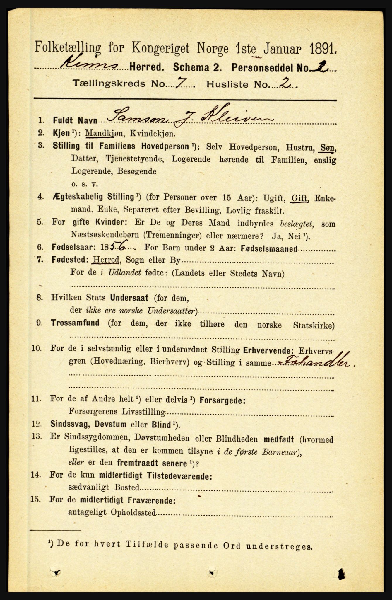 RA, 1891 census for 1437 Kinn, 1891, p. 2682
