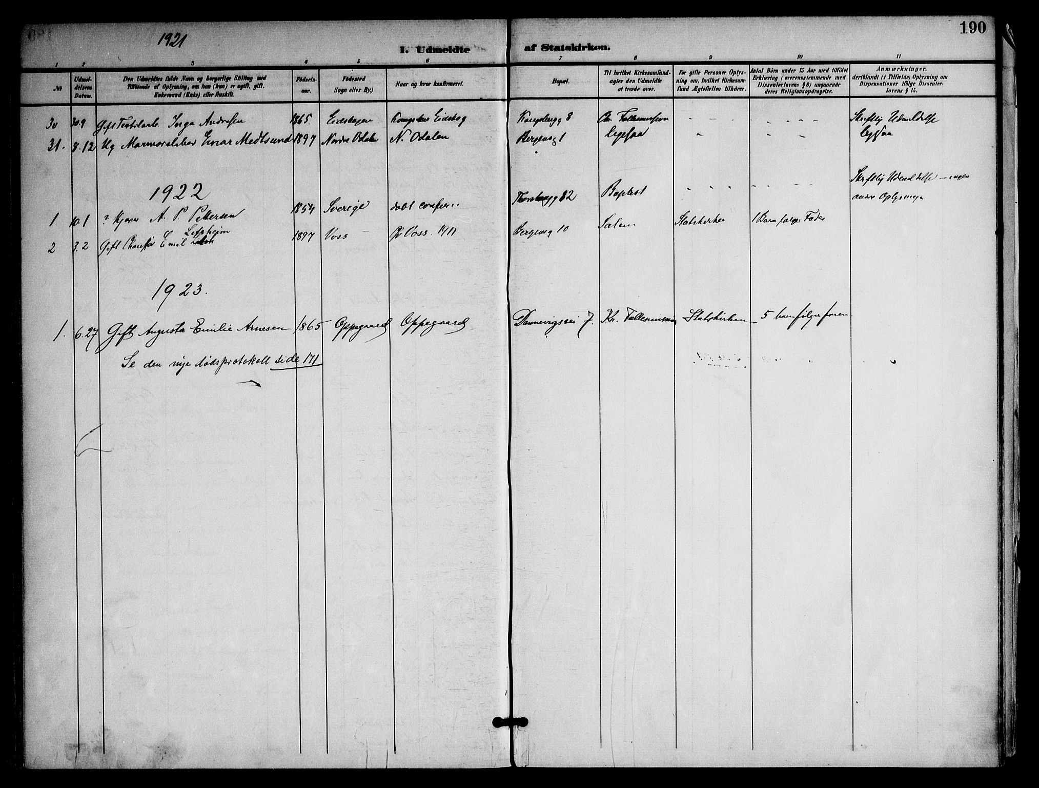 Sagene prestekontor Kirkebøker, SAO/A-10796/F/L0006: Parish register (official) no. 6, 1898-1923, p. 190