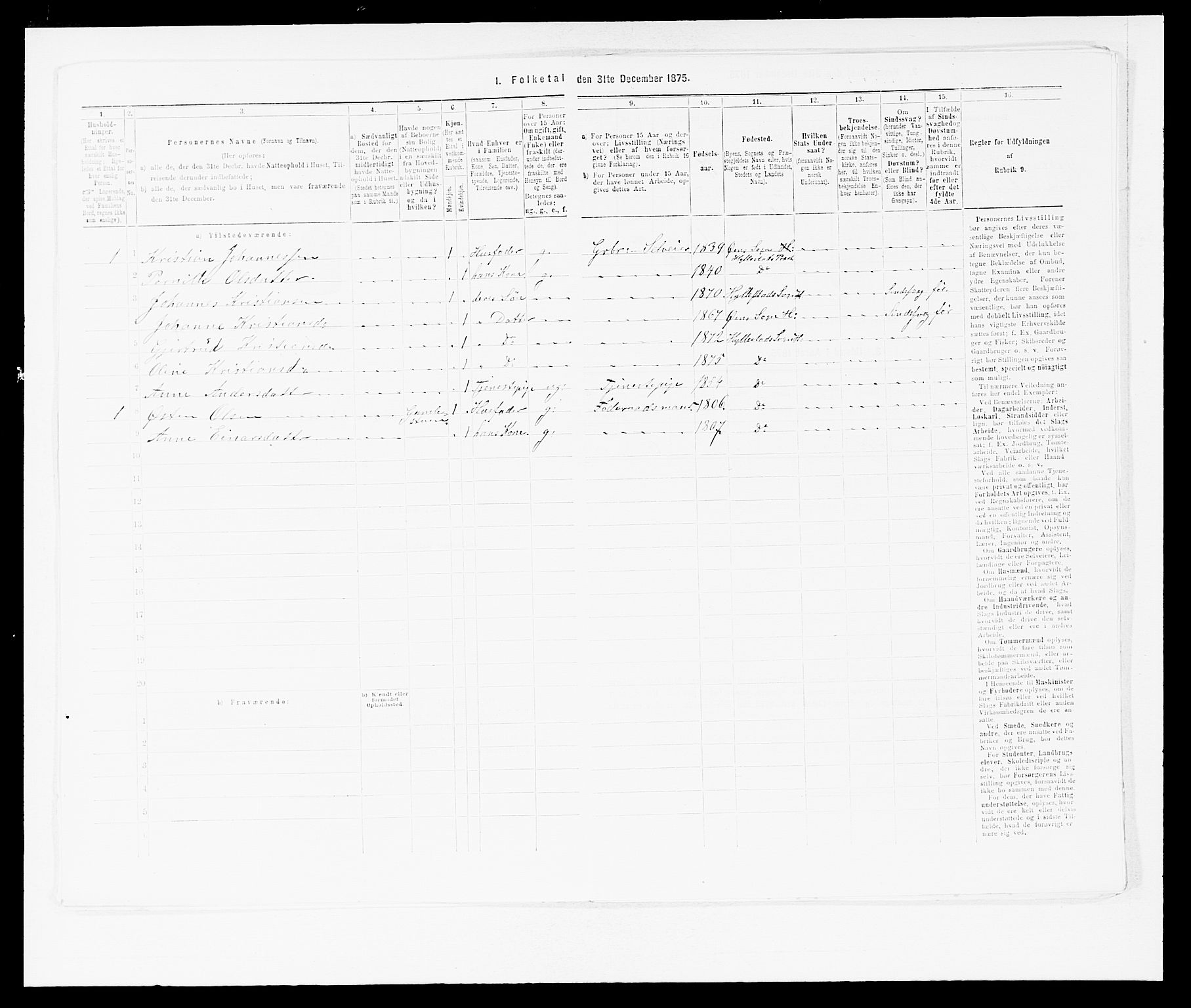 SAB, 1875 census for 1413P Hyllestad, 1875, p. 341