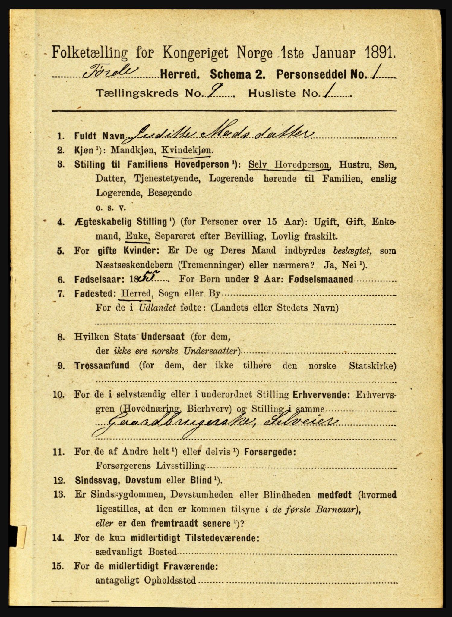 RA, 1891 census for 1432 Førde, 1891, p. 3320