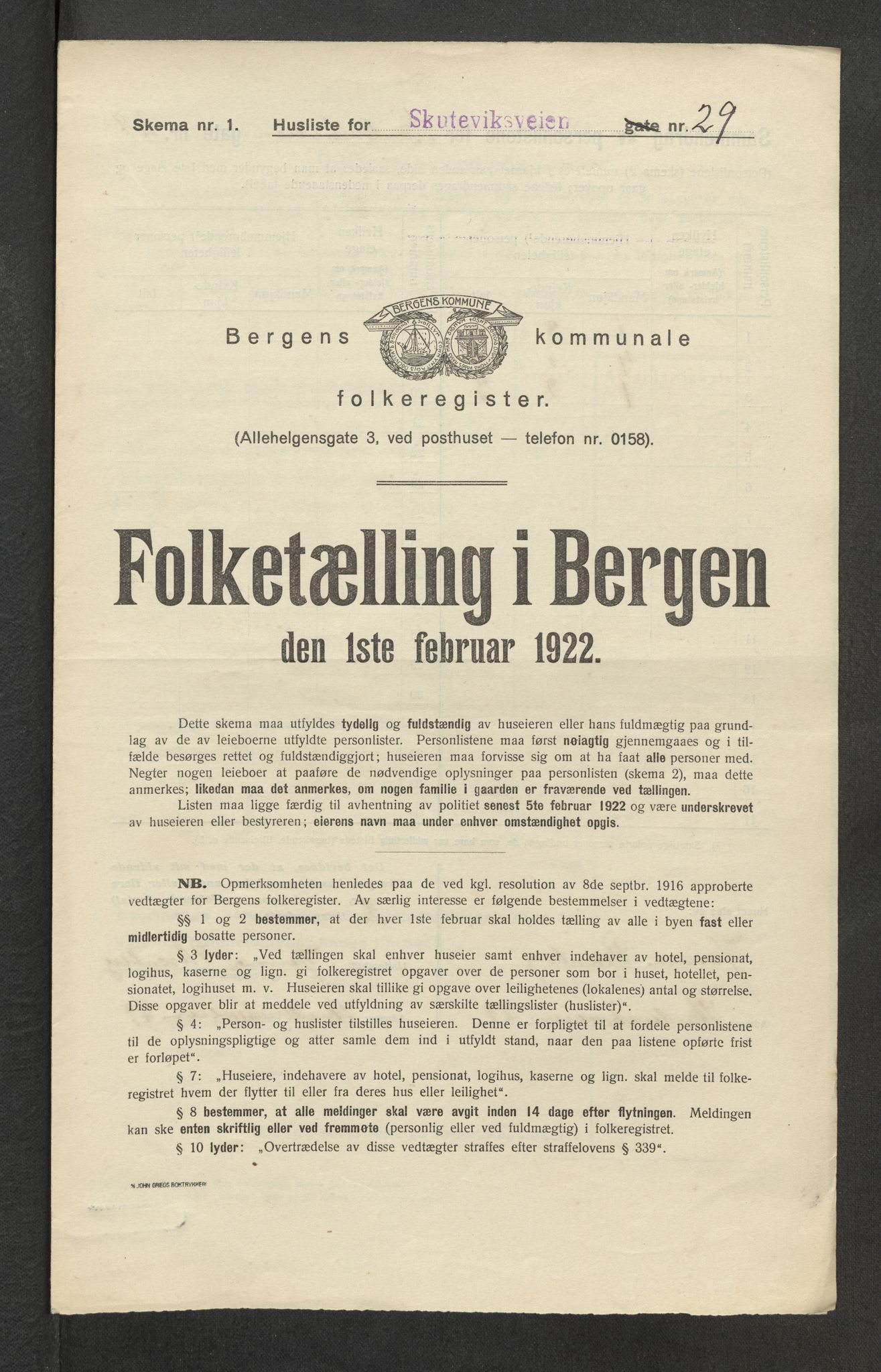 SAB, Municipal Census 1922 for Bergen, 1922, p. 38349