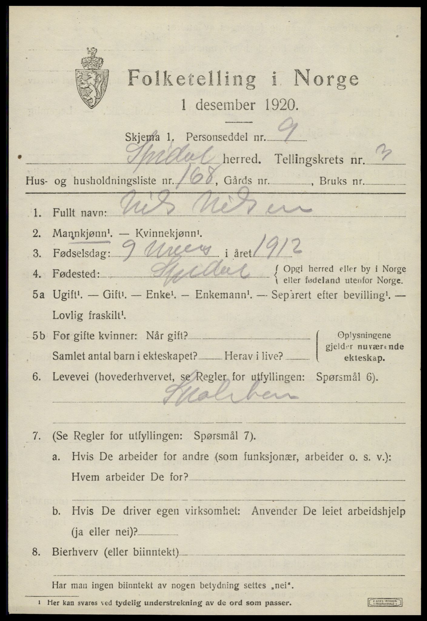 SAT, 1920 census for Stjørdal, 1920, p. 4542