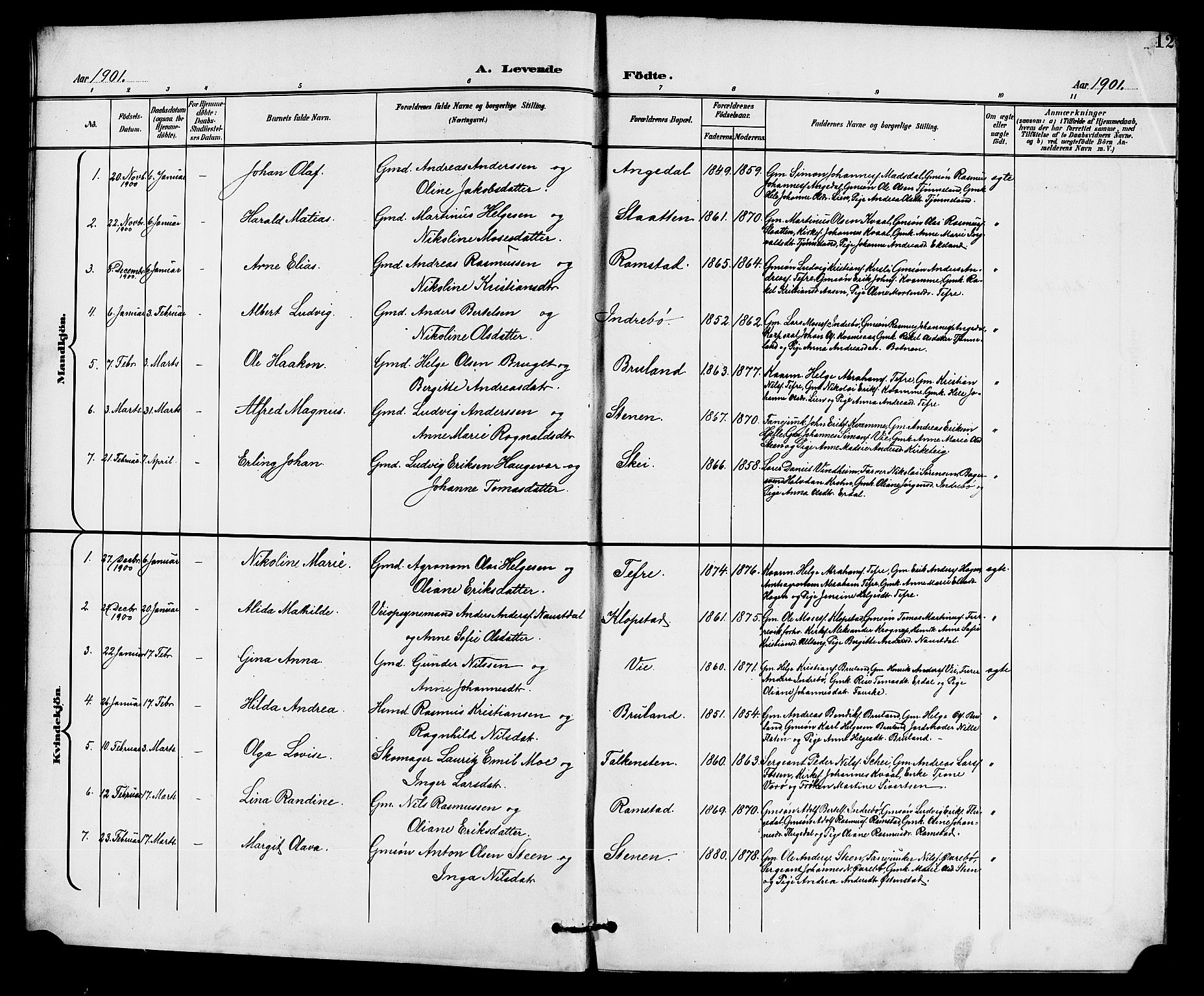Førde sokneprestembete, SAB/A-79901/H/Hab/Haba/L0003: Parish register (copy) no. A 3, 1899-1924, p. 12